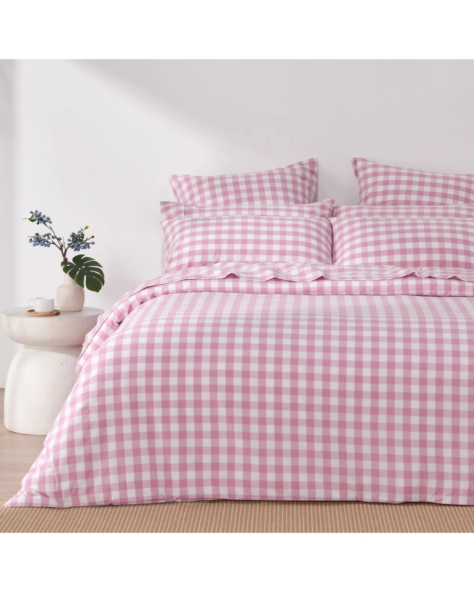 1 Dreamaker Lola Yarn Dyed Washed Cotton Gingham Quilt Cover Set - Queen Bed - Pearl Pink, 1 of 6