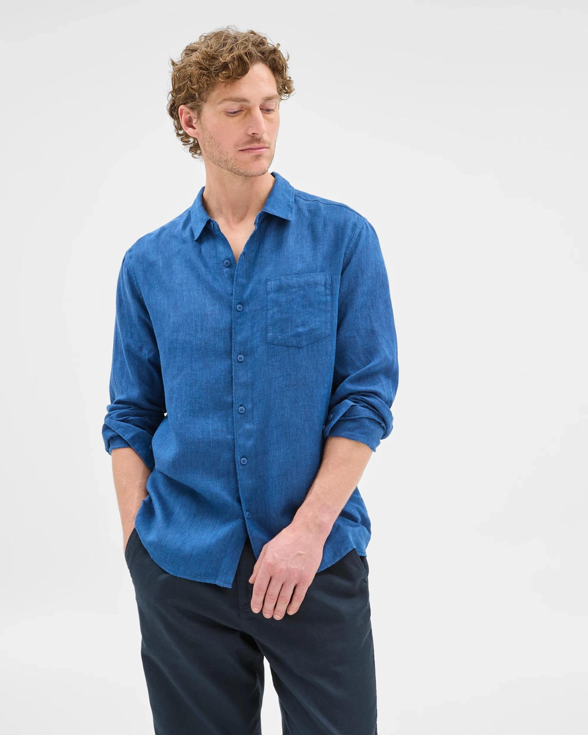 1 Target European Linen Long Sleeve Shirt BRIGHT BLUE, 1 of 7