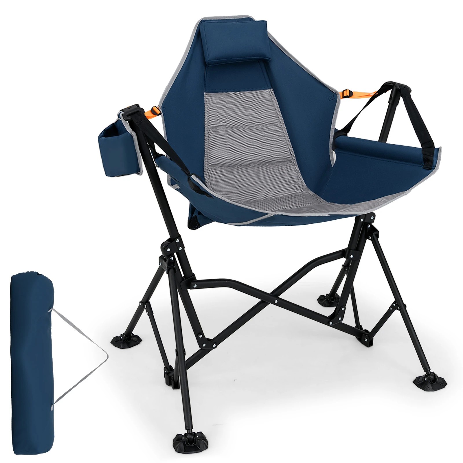 1 Costway Oversized Hammock Camping Chair Foldable Swing Chair w/Cup Holder Adjustable Backrest Headrest - Blue, 1 of 1