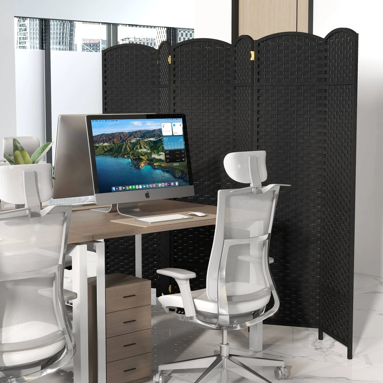 4 Costway 6-Panel Folding Room Divider Foldable Privacy Screen Partition Stand w/Pine Frame - Black, 4 of 4