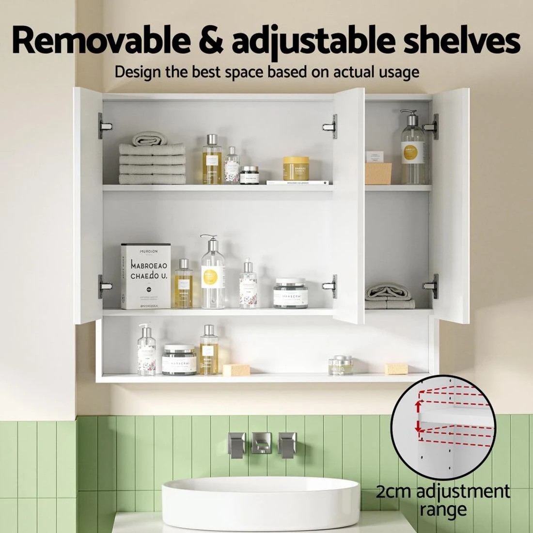 4 Cefito Bathroom Mirror Cabinet Medicine Adjustable Shelves Wall Hung 900x750mm - White, 4 of 5