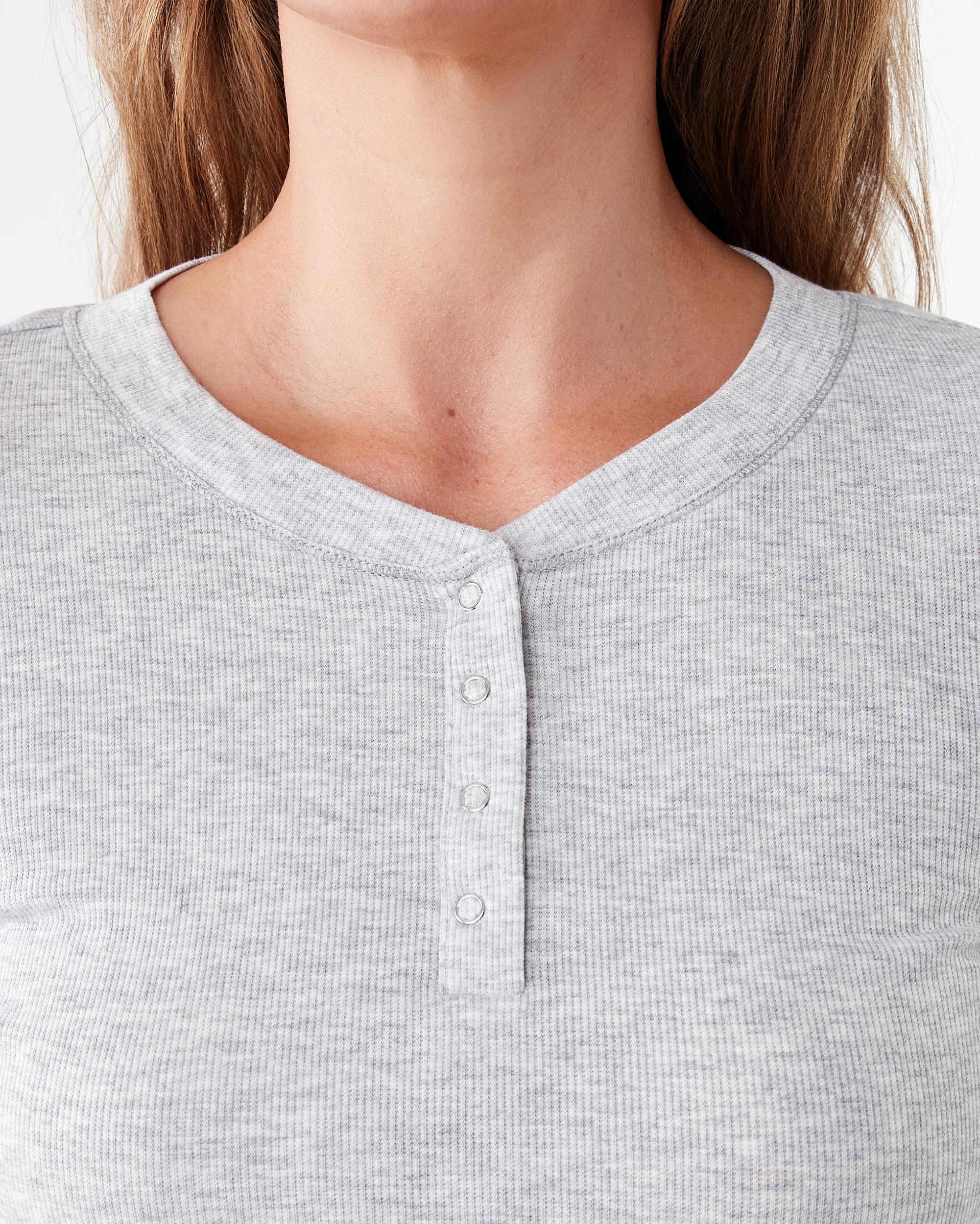 5 Long Sleeve Comfort Ribbed Henley Top Slvr Marle, 5 of 6