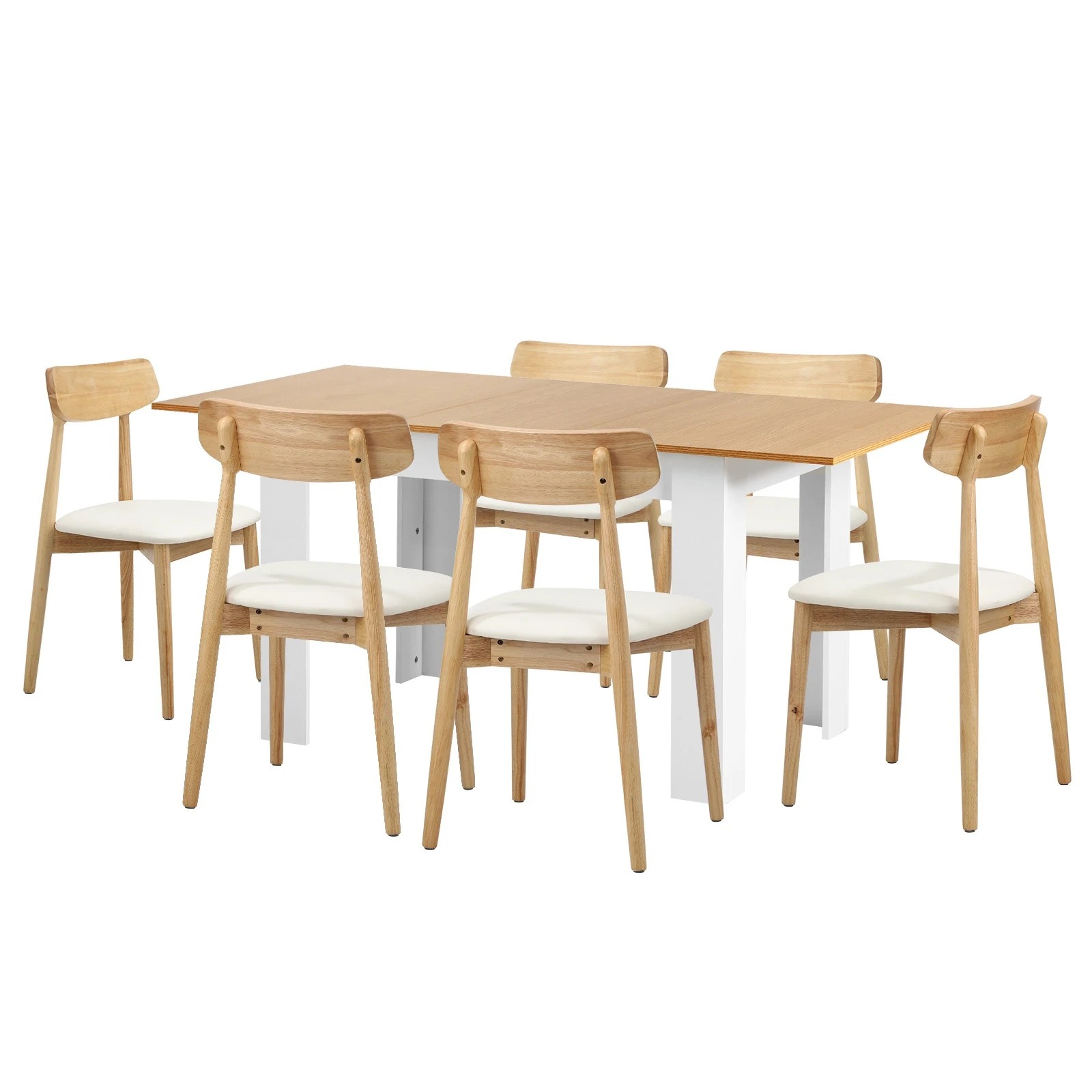 1 Oikiture 160cm Extendable Dining Table with 6x Dining Chairs PU Leather - Multi, 1 of 9