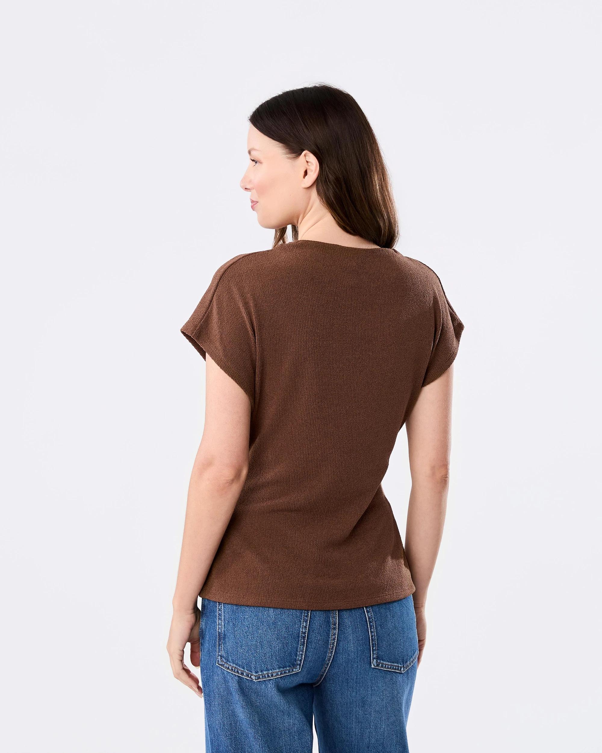 3 Short Sleeve Textured Buckle Top Cocoa Brn, 3 of 6