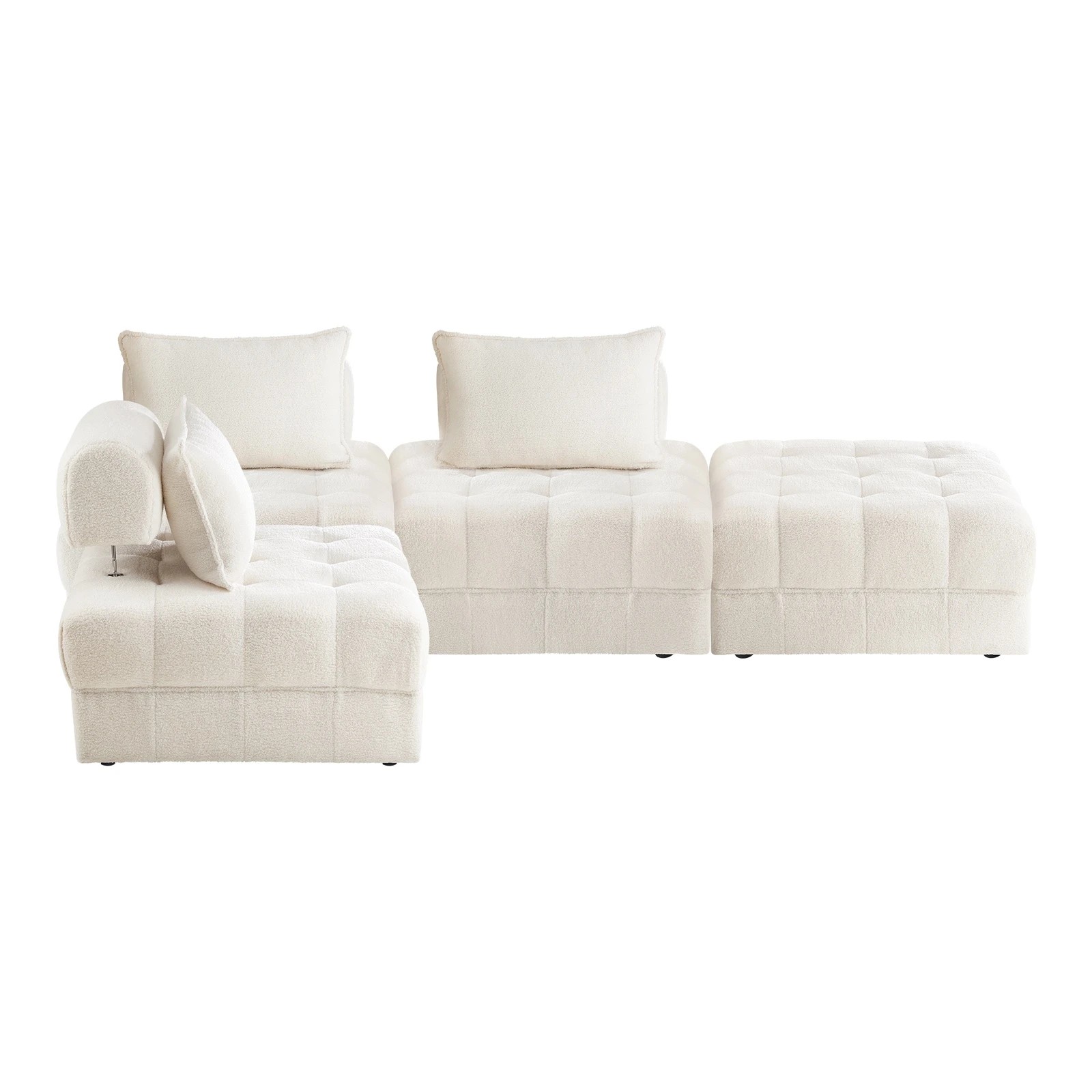 8 Oikiture 4 Seater Boucle Modular Sofa & Ottoman Set Armless Tofu Back
 - White - White, 8 of 10