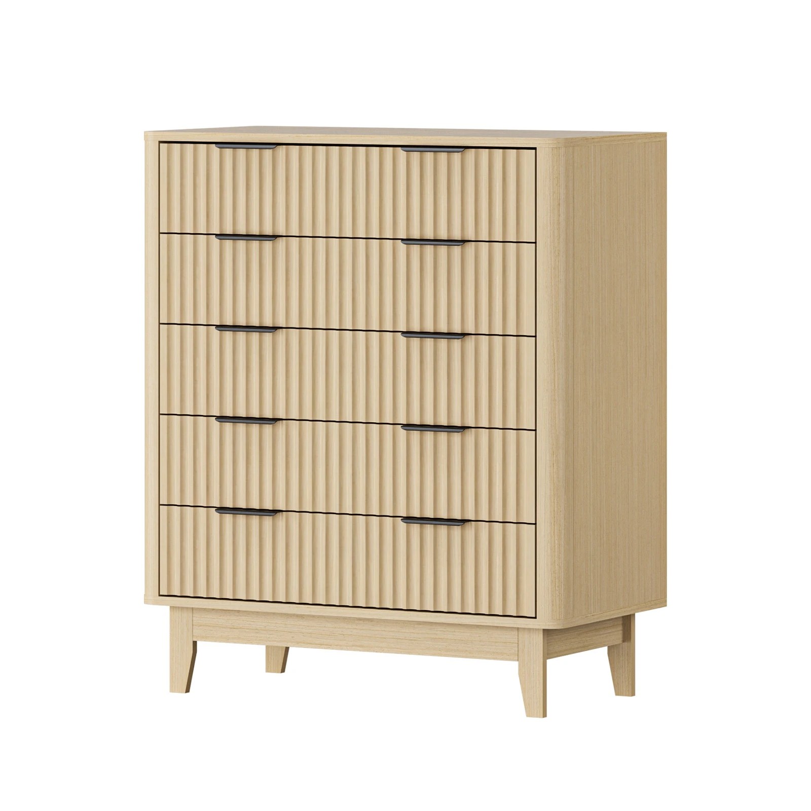 1 Oikiture 5 Chest Of Drawers Storage Cabinet Dressers Tallboy Stripe
 - Natural, 1 of 9