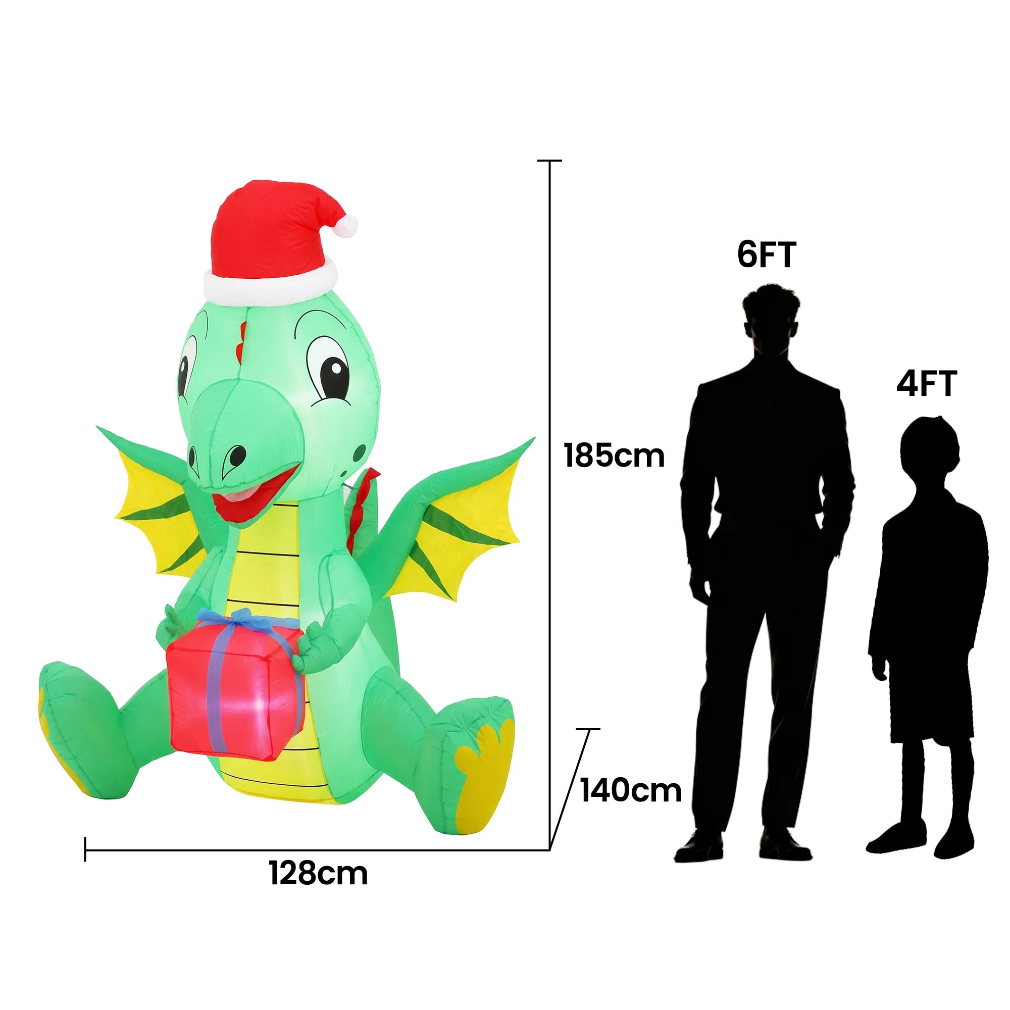 3 Jingle Jollys Christmas Inflatable Dragon 1.8M Height LED Outdoor Decorations Illuminated - Green, 3 of 9