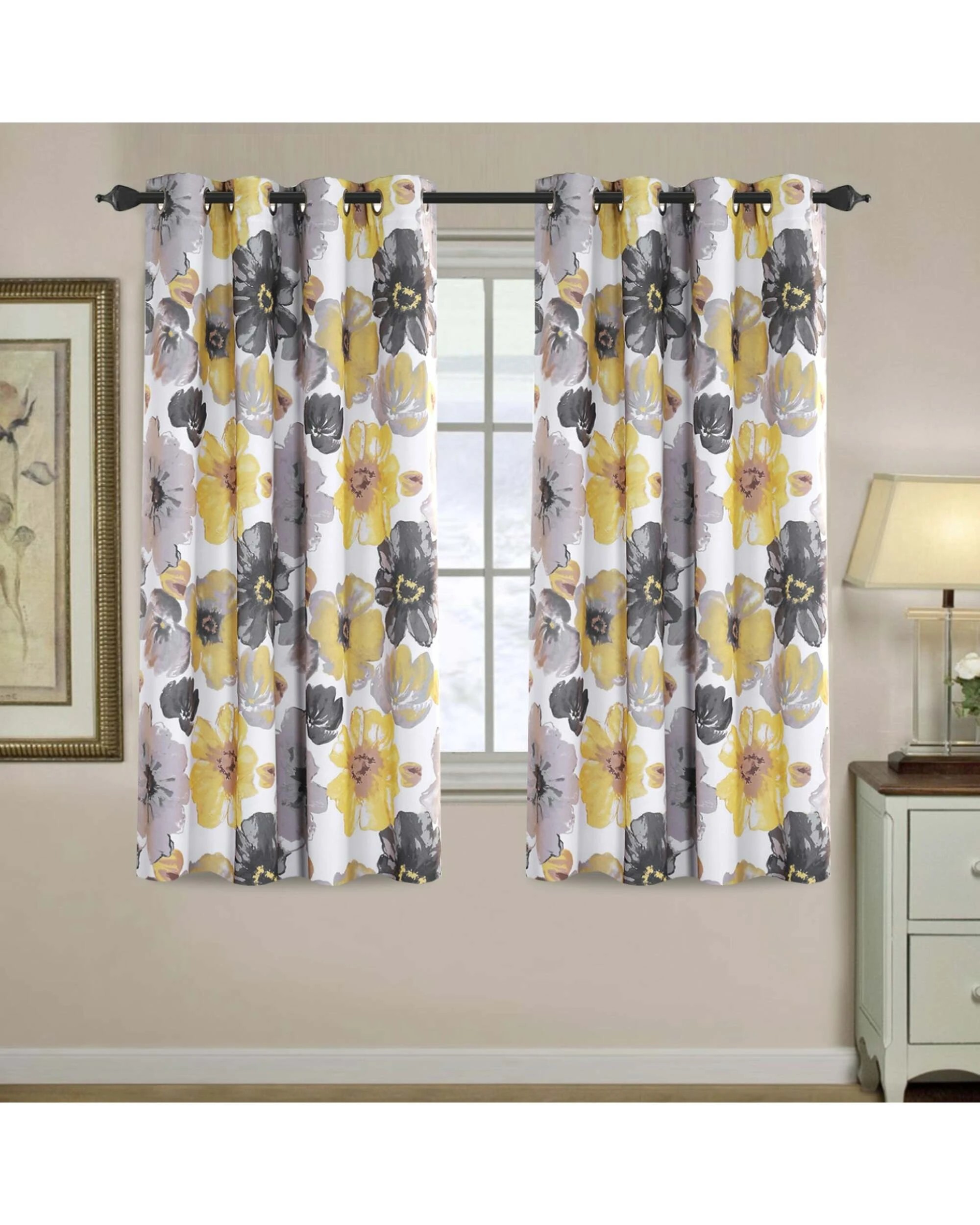 Smarcute Blockout Floral Printed Eyelet Curtain - 2X 132x160cm - Multi ...