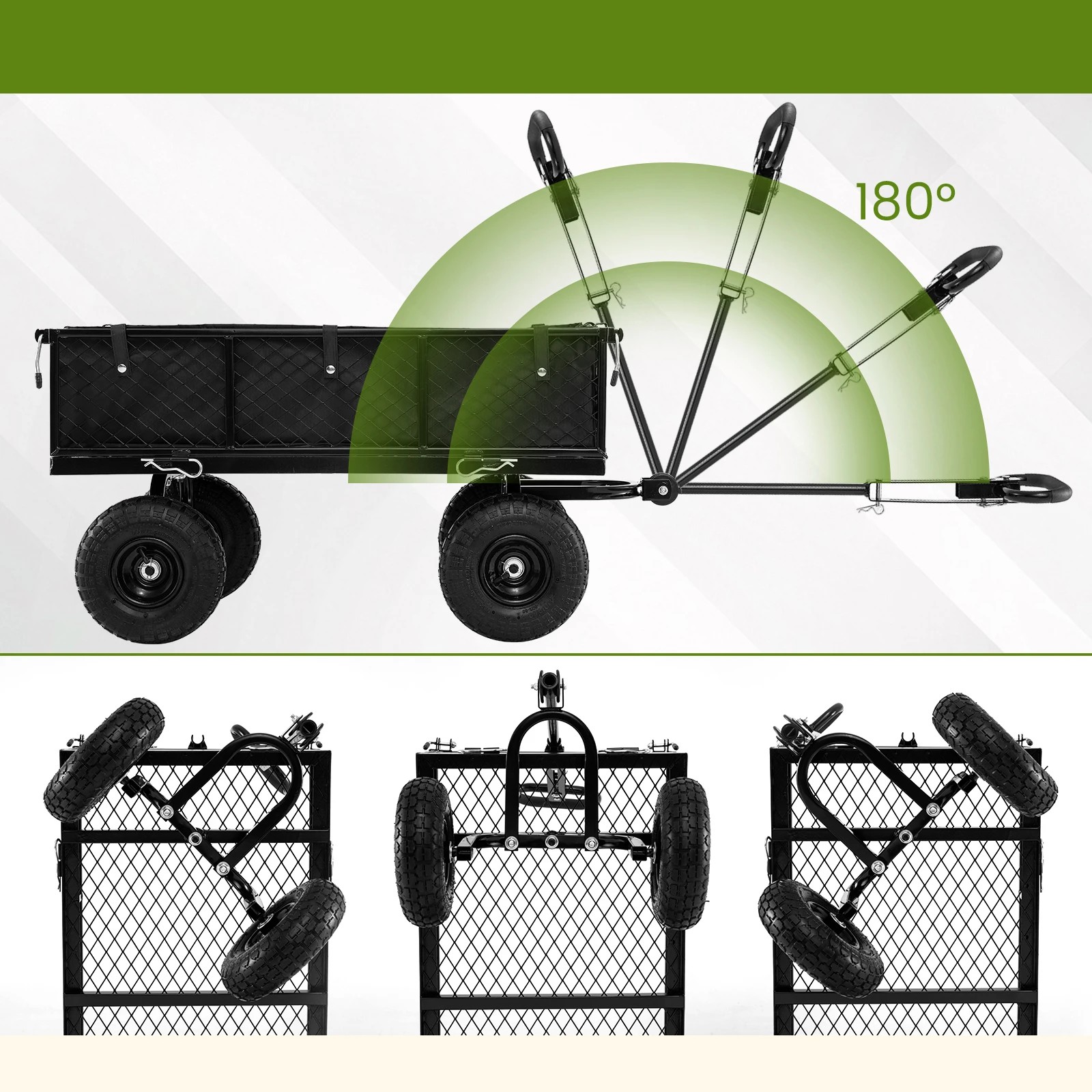 4 Costway Heavy Metal Garden Cart 400KG Utility Wagon w/Mesh Side & Rotating Handle - Black, 4 of 6