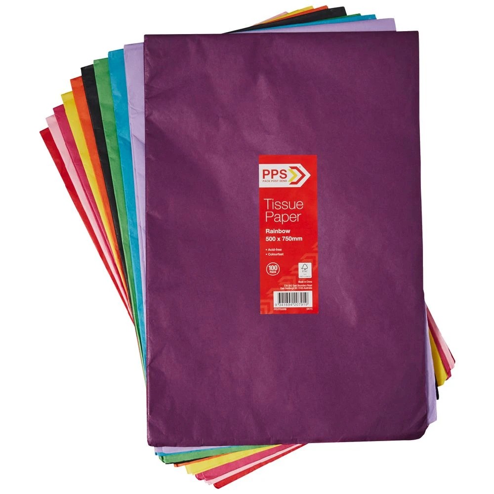 1 PPS Tissue Paper 500 x 750mm 100 Pack Rainbow, 1 of 3