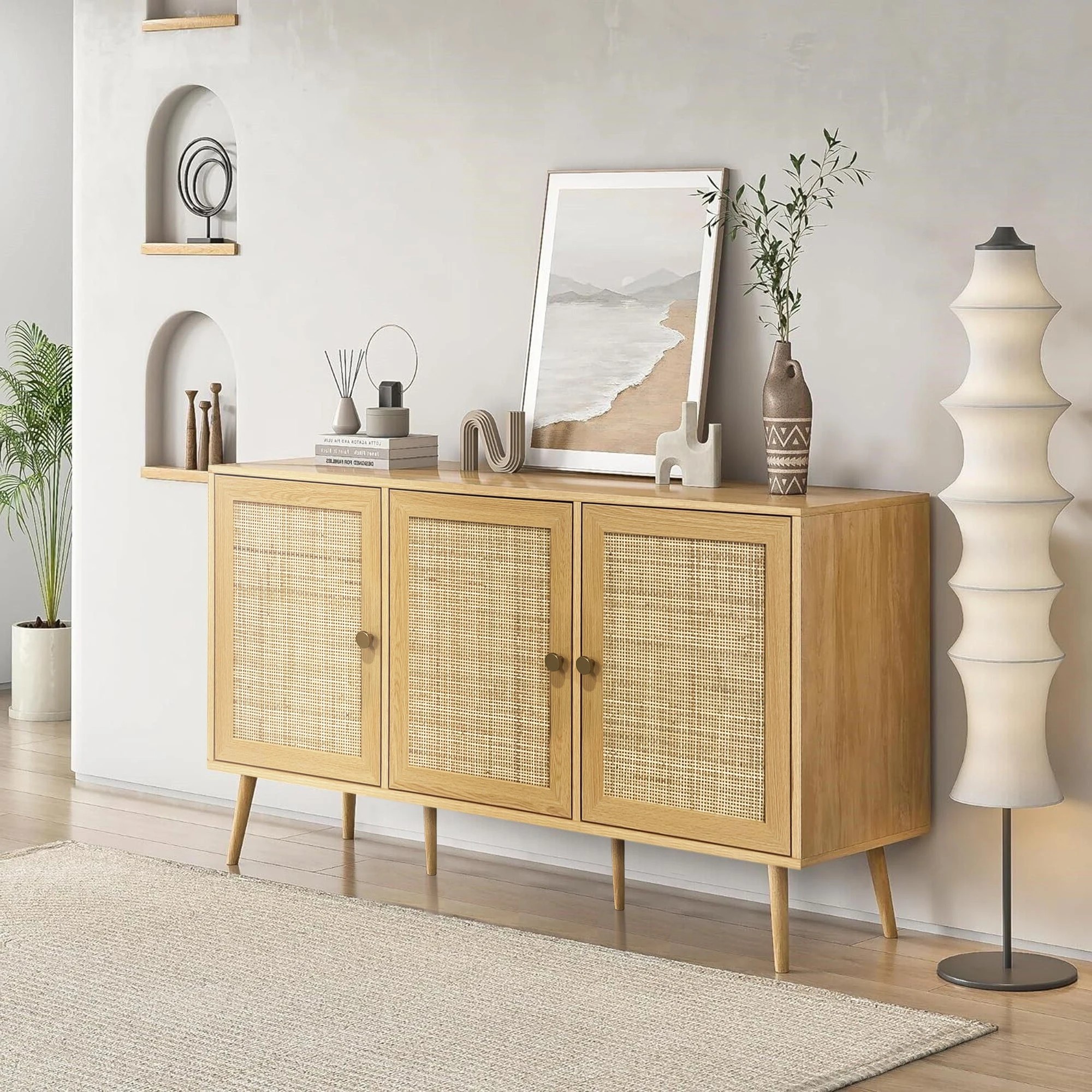 6 Foret Rattan Kitchen Sideboard Cabinet Storage Shelf Organizer Hallway Table, 6 of 10