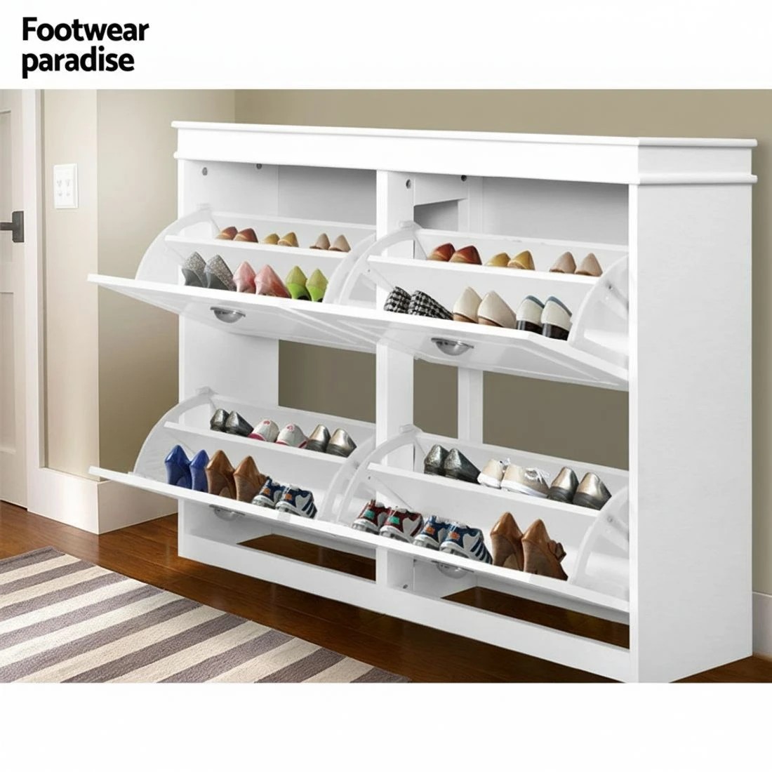 6 Artiss Shoe Rack Cabinet 16 Pairs 4-tier - White, 6 of 8