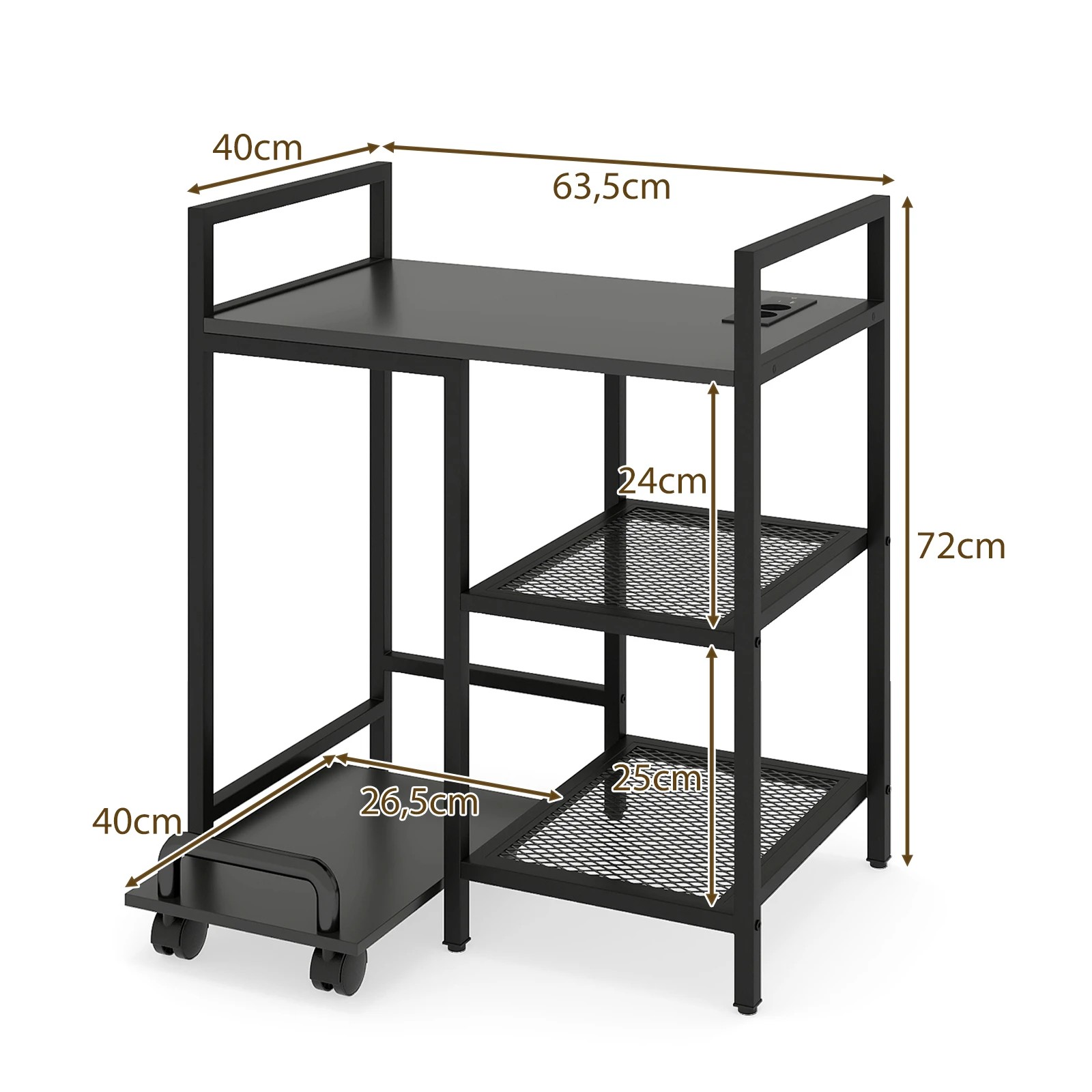 2 Costway Printer Stand w/Charging Station 3-Tier Storage Side Table - Black, 2 of 6
