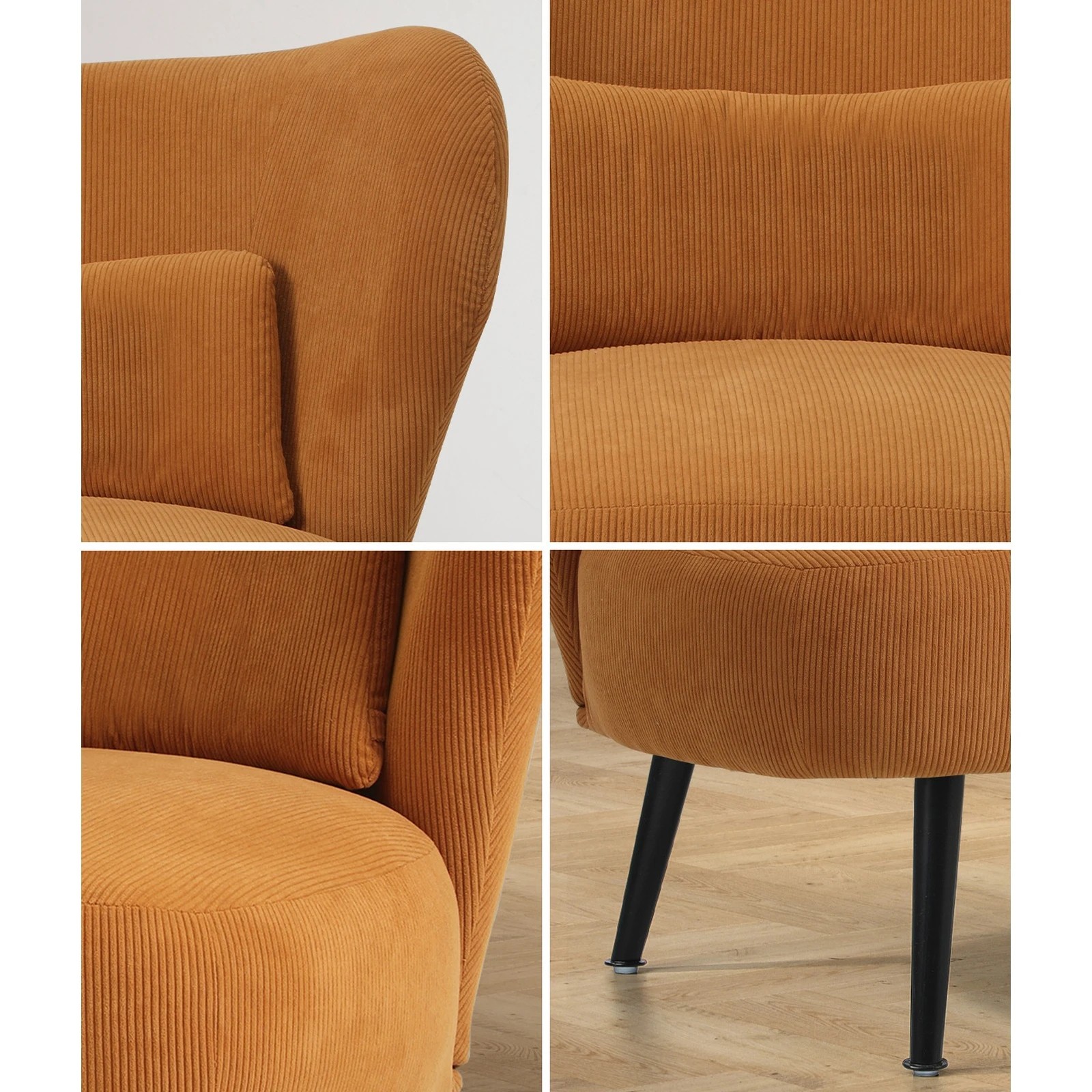 4 Oikiture Armchair Lounge Chair With Lumbar Pillow Wingback Velvet
 - Orange, 4 of 10