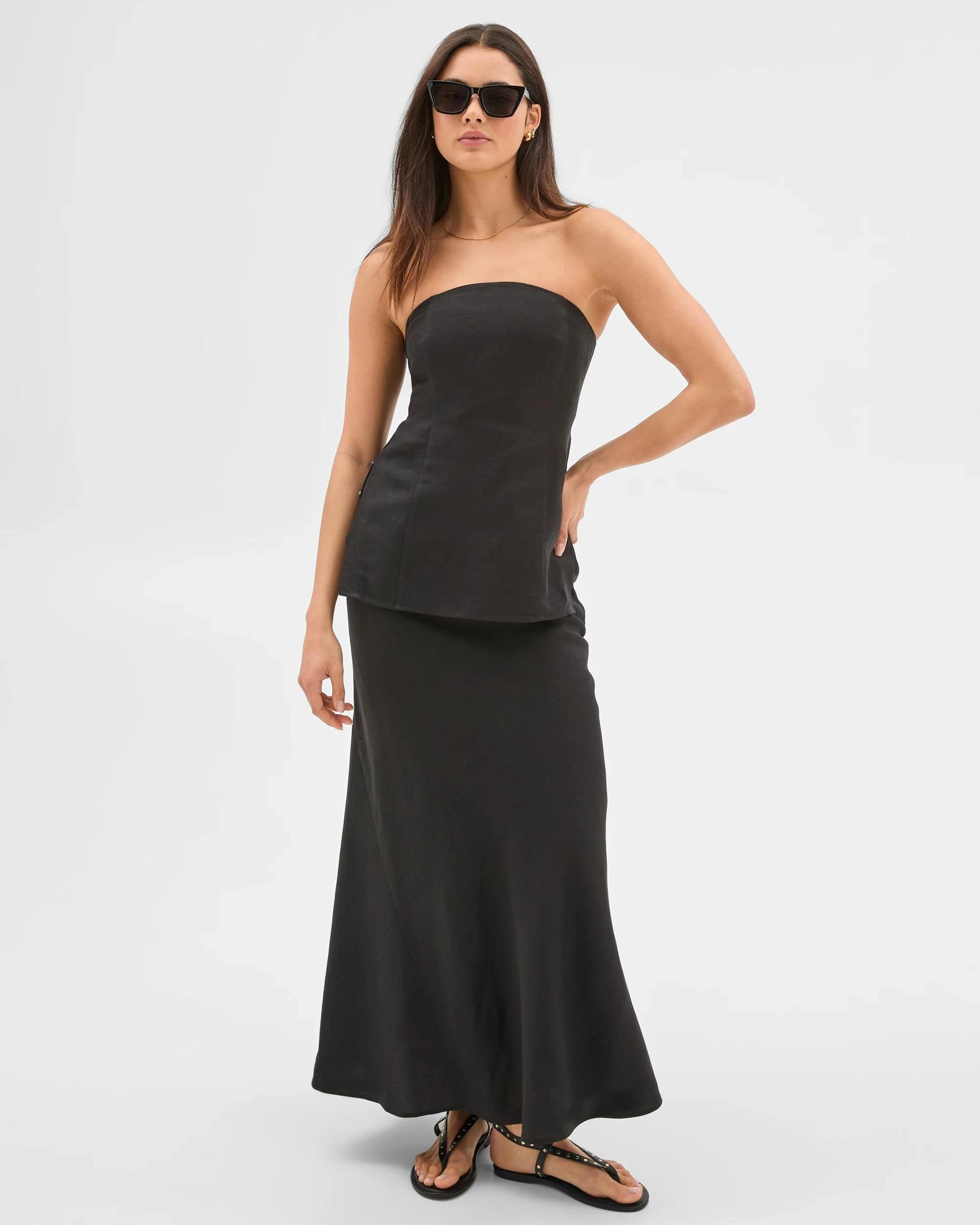 1 European Linen Blend Maxi Skirt - Lily Loves BLACK, 1 of 6