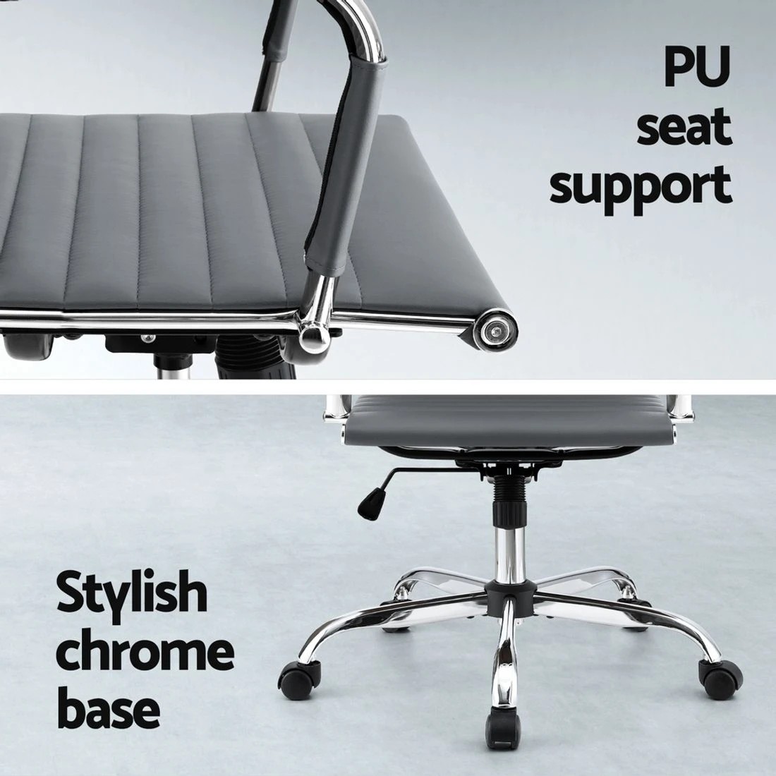 7 Artiss Office Chair Conference Chairs PU Leather Mid Back - Grey, 7 of 7