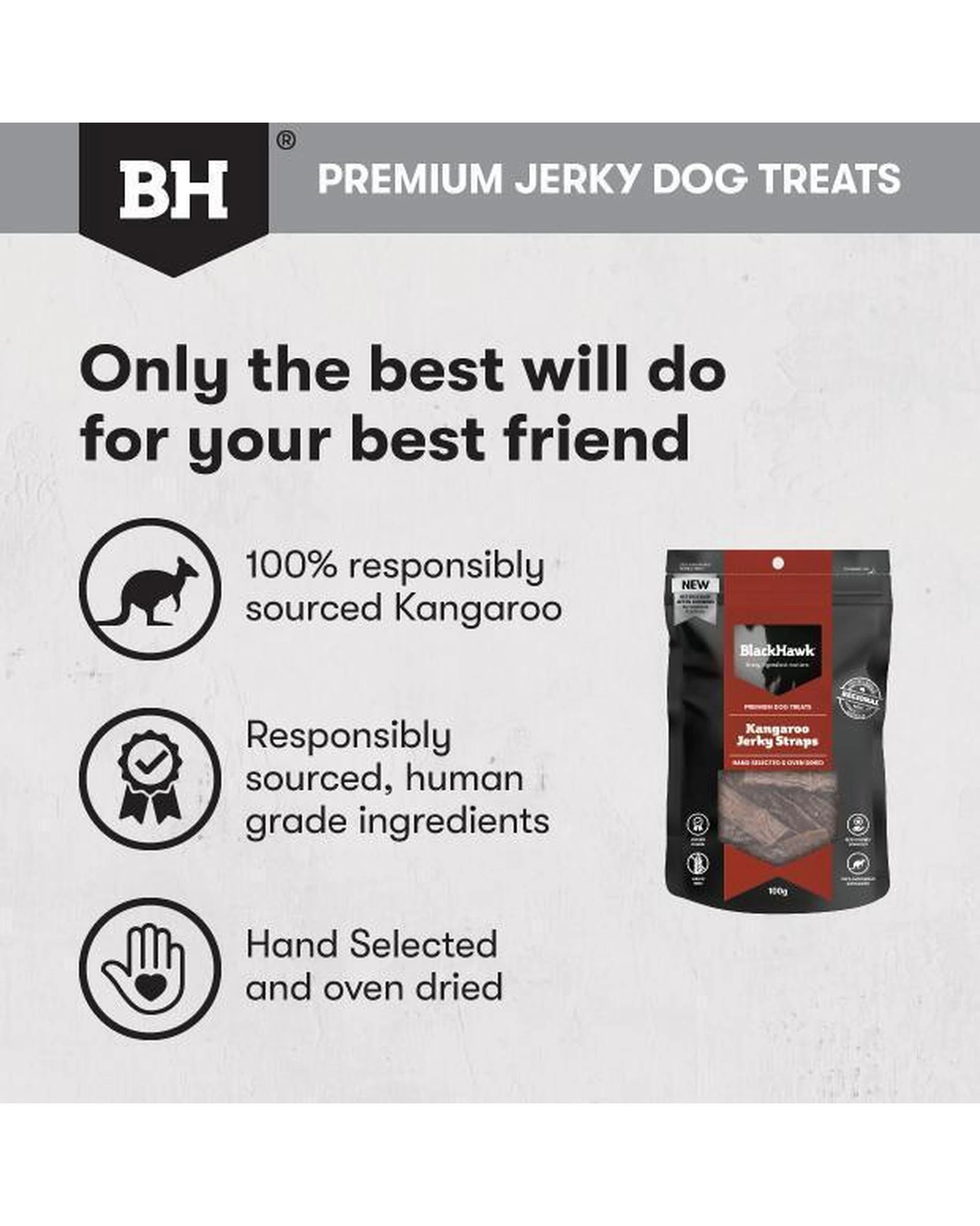 4 Black Hawk Kangaroo Jerky Straps Natural Dog Treats 100g, 4 of 4