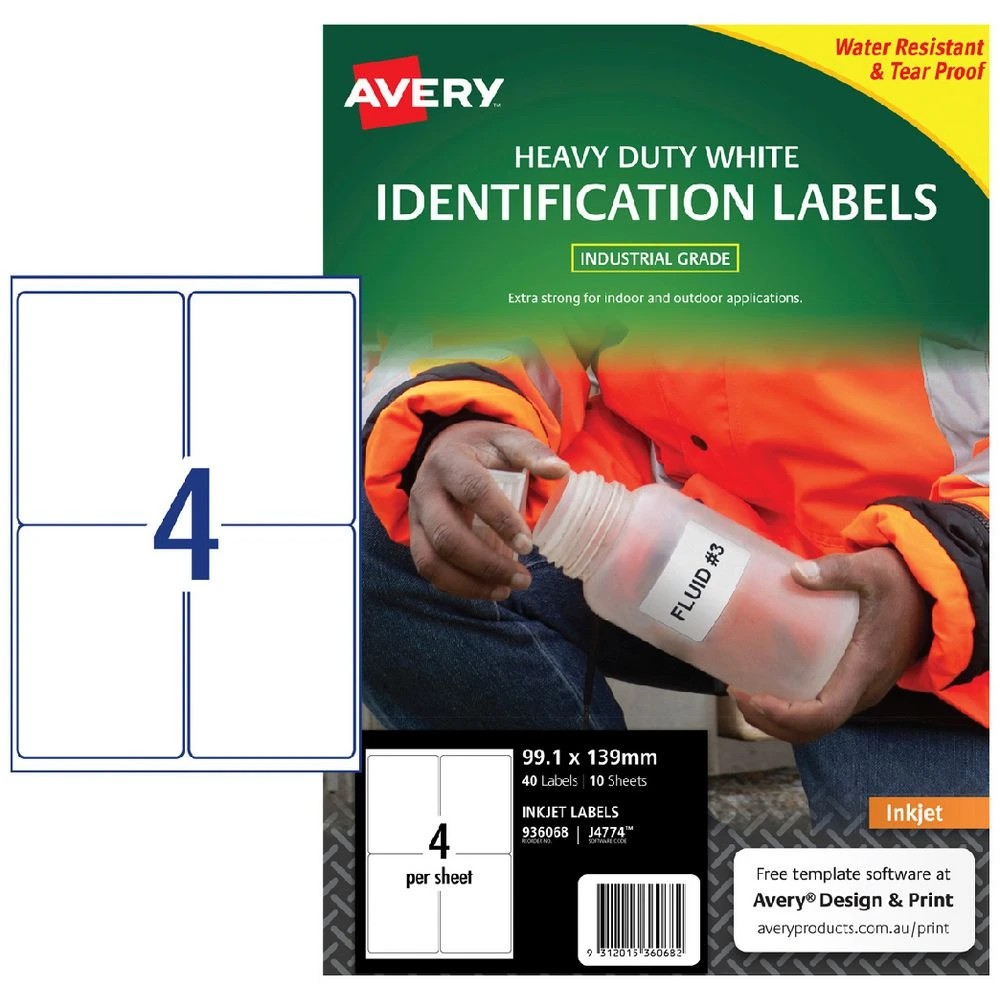 1 Avery 4UP Durable Heavy Duty Inkjet Labels 40 Pack, 1 of 5