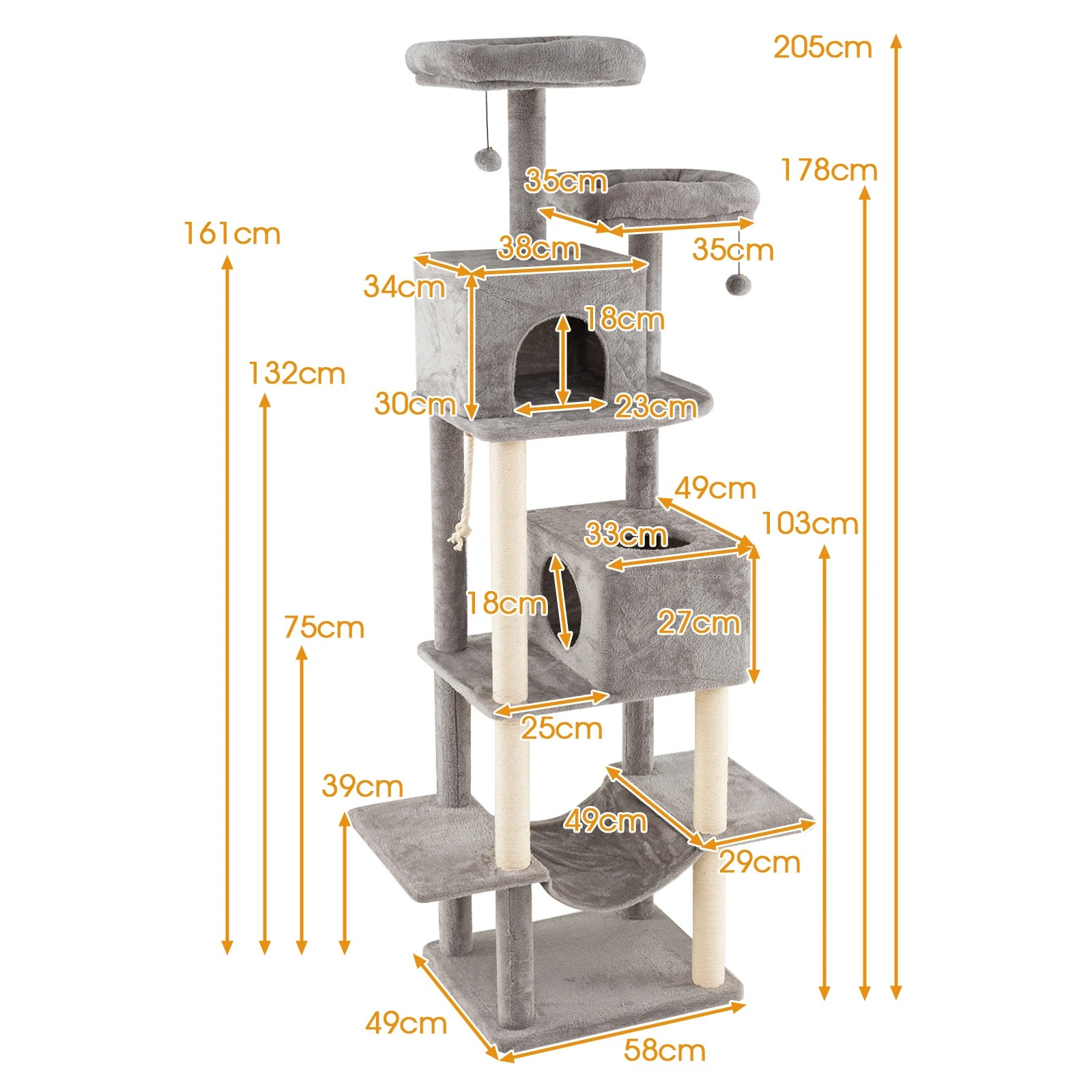 2 Costway 2M Multi-level Cat Tree Kitty Climbing Tower w/2 Condos & Hammock, 2 of 6