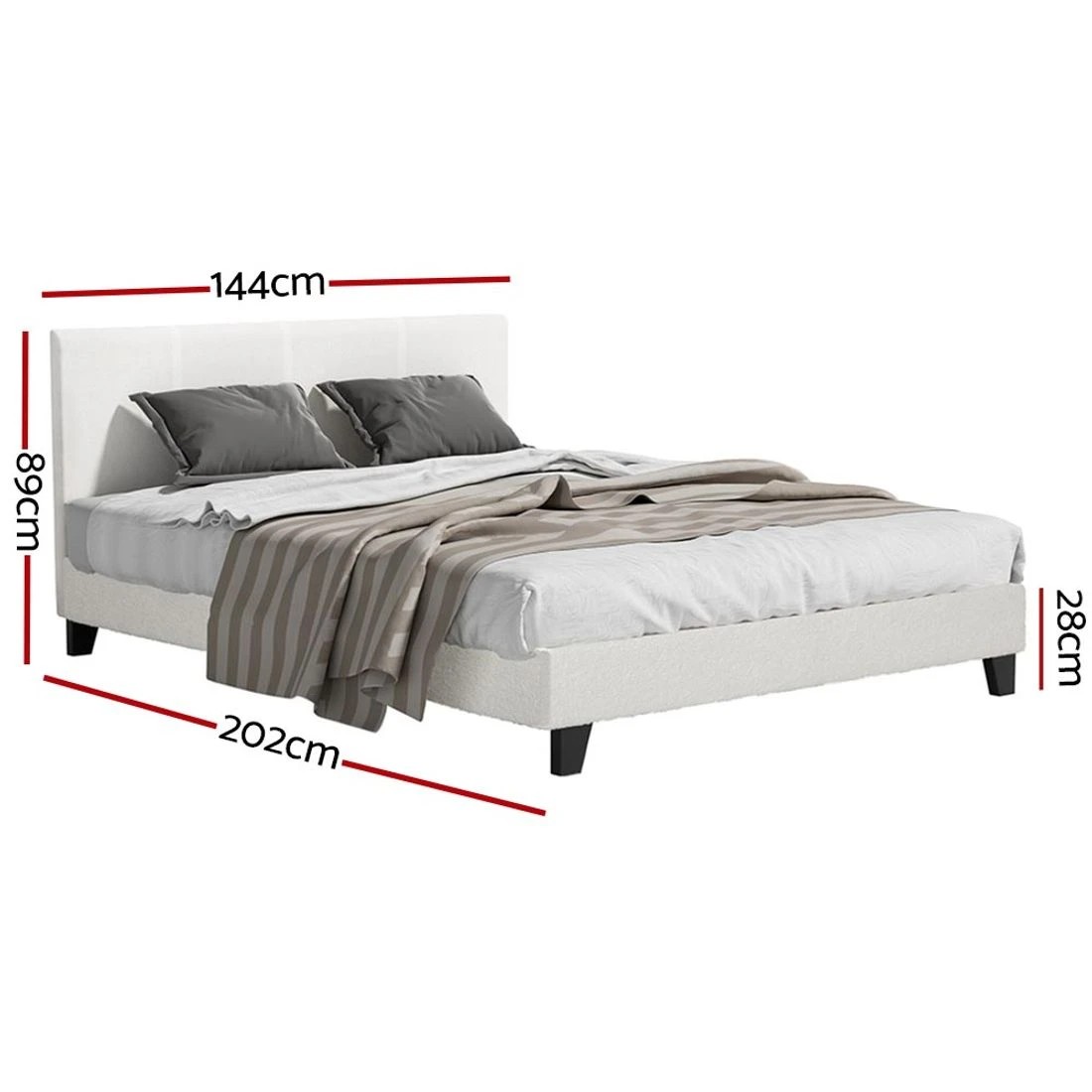 2 Artiss Bed Frame Double Size Boucle NEO - White, 2 of 7