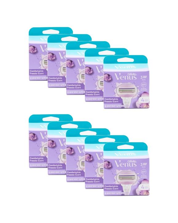 Gillette 10x 4pc Venus Comfort Glide 3 Blade Razor Cartridge Freesia Scent - Multi