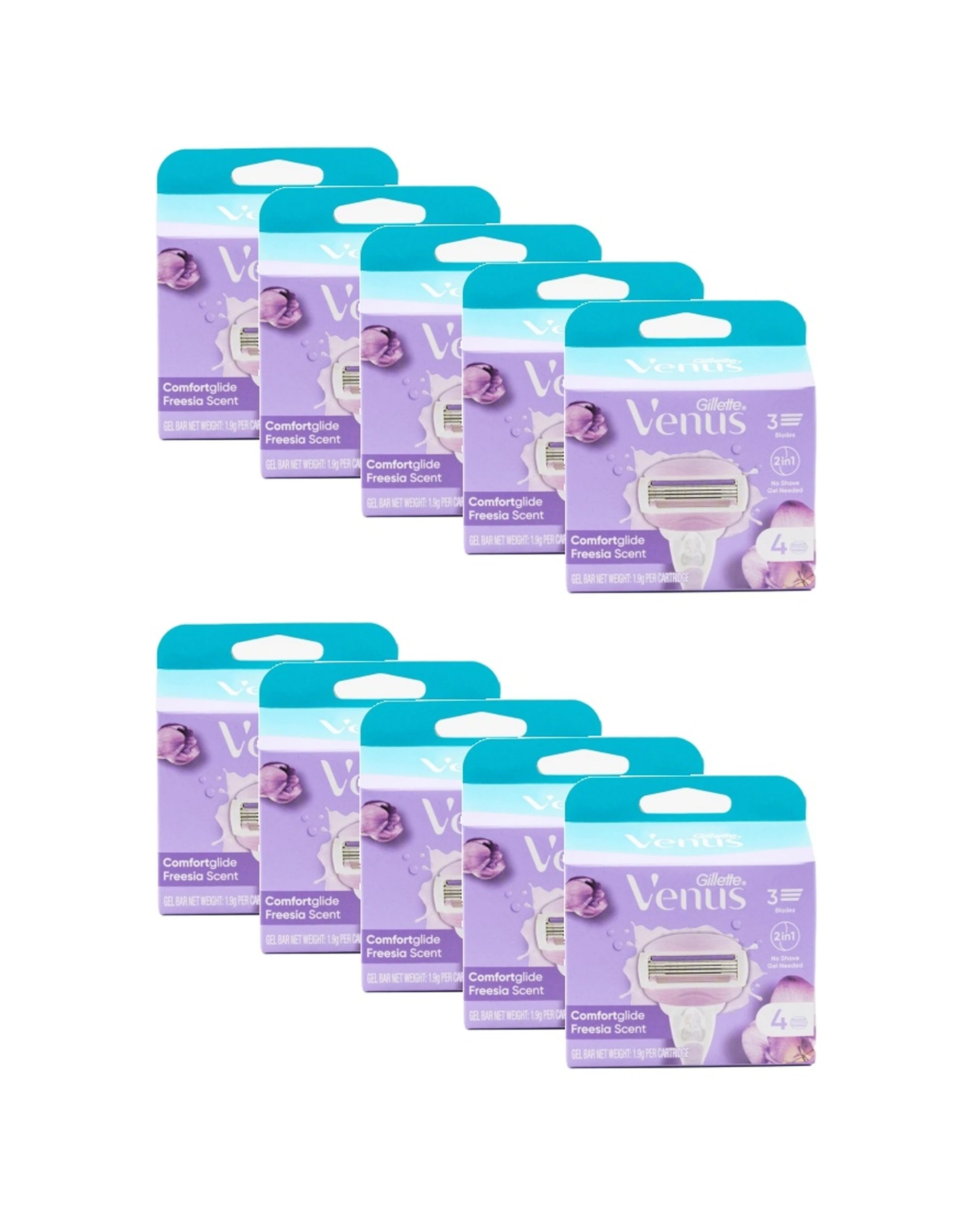1 Gillette 10x 4pc Venus Comfort Glide 3 Blade Razor Cartridge Freesia Scent - Multi, 1 of 3