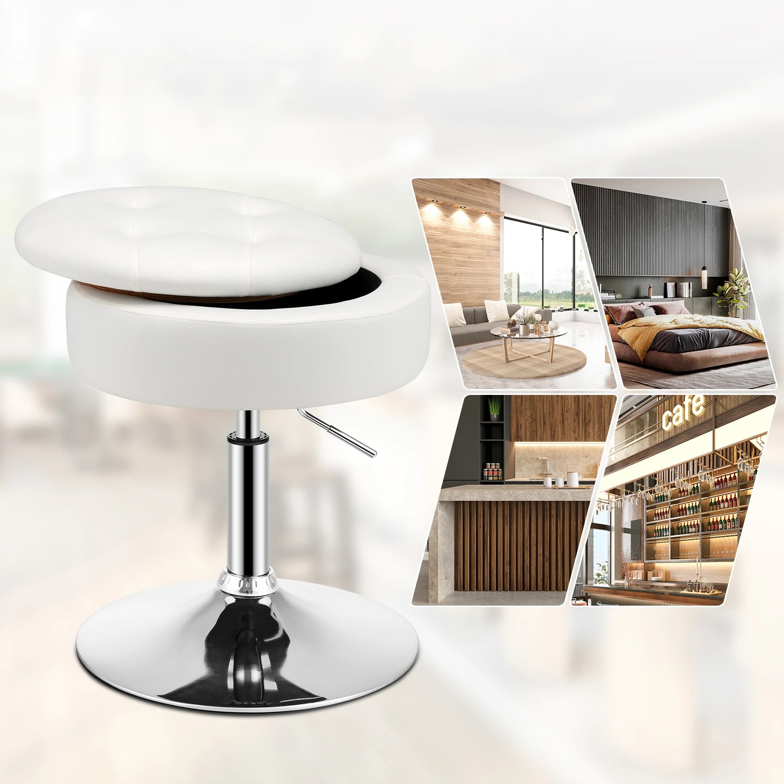7 Costway Swivel Stool PU Leather Storage Makeup Dressing Chair - White, 7 of 8