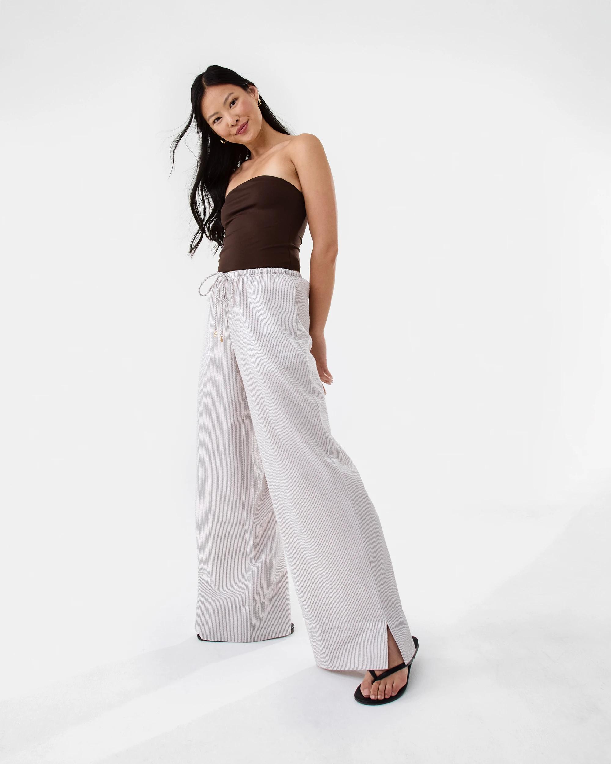 3 Pull-On Textured Pants Brn Stripe, 3 of 7