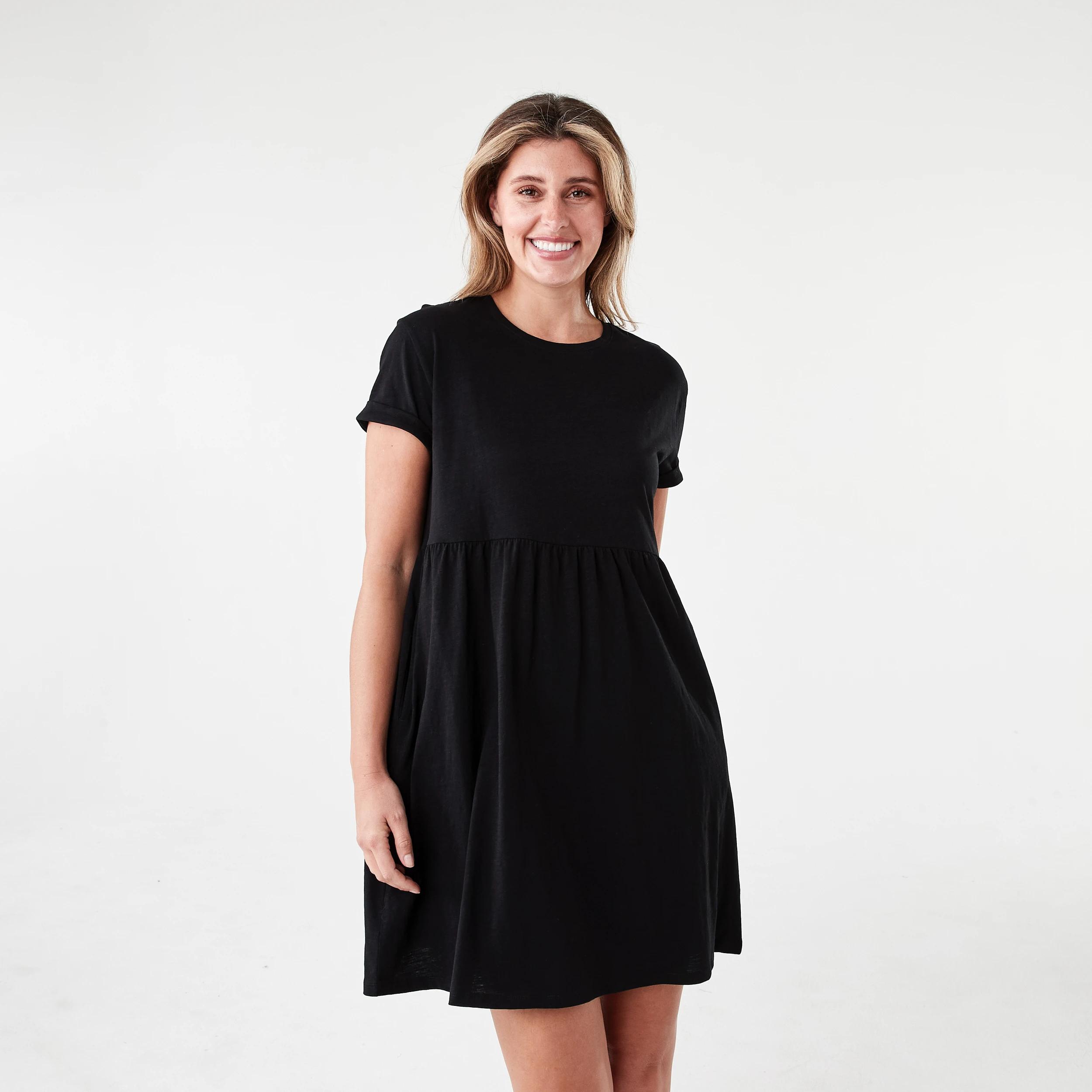 1 Short Sleeve Cuff Detail Jersey Mini Dress Black, 1 of 7