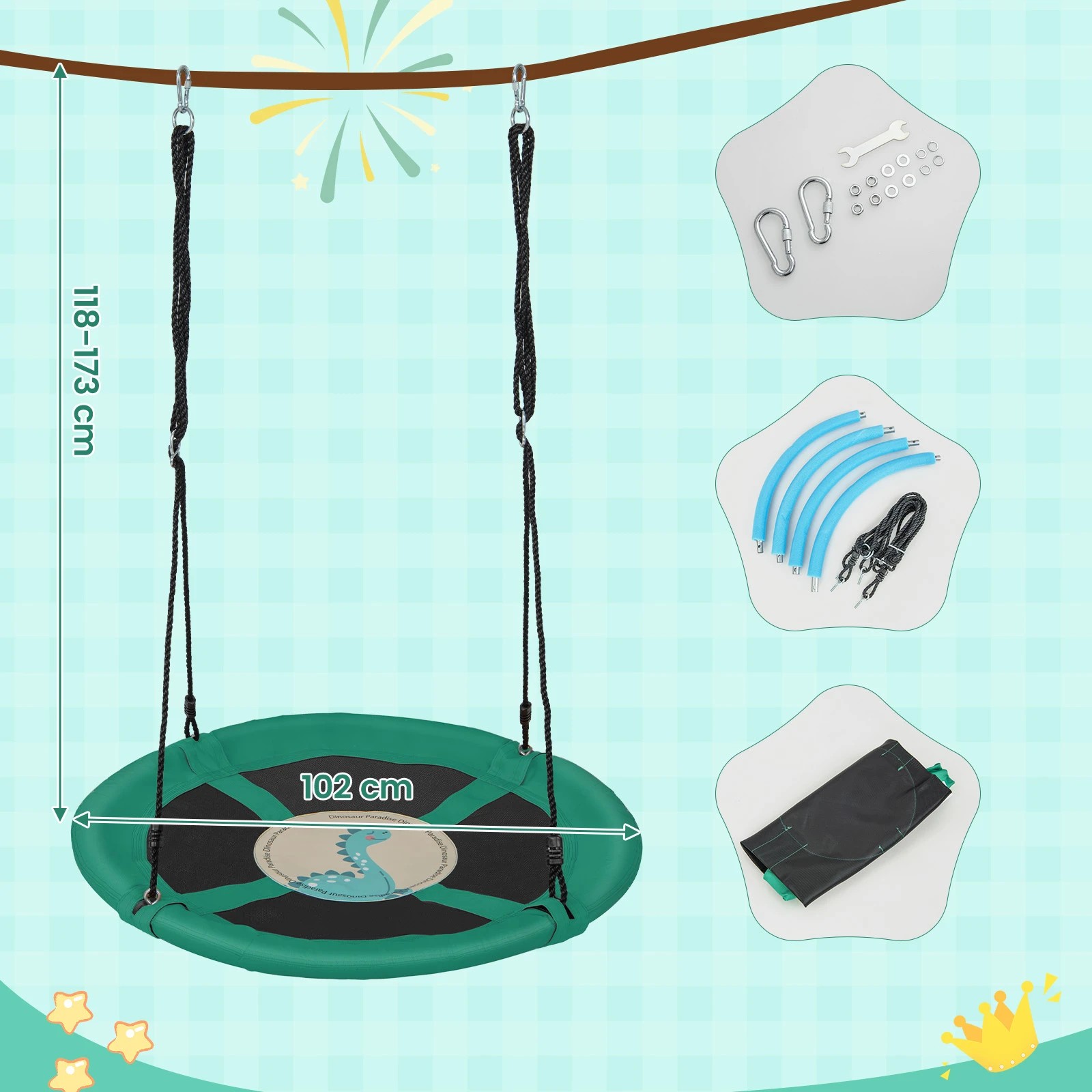 2 Costway 100cm Outdoor Tree Swing All-weather Flying Saucer Swing - Green, 2 of 2