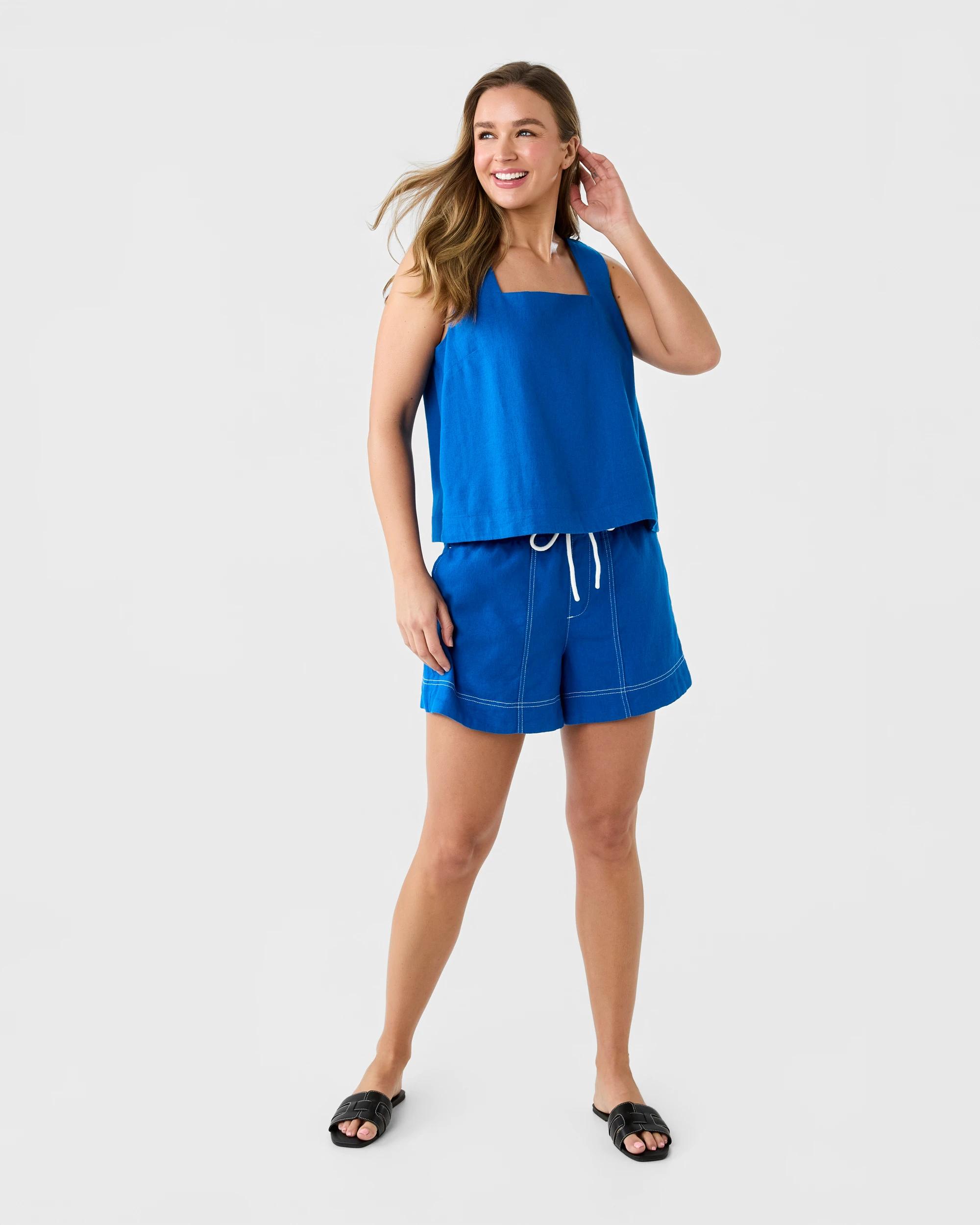 2 Sleeveless Linen Blend Square Neck Tank Sapp Blue, 2 of 7