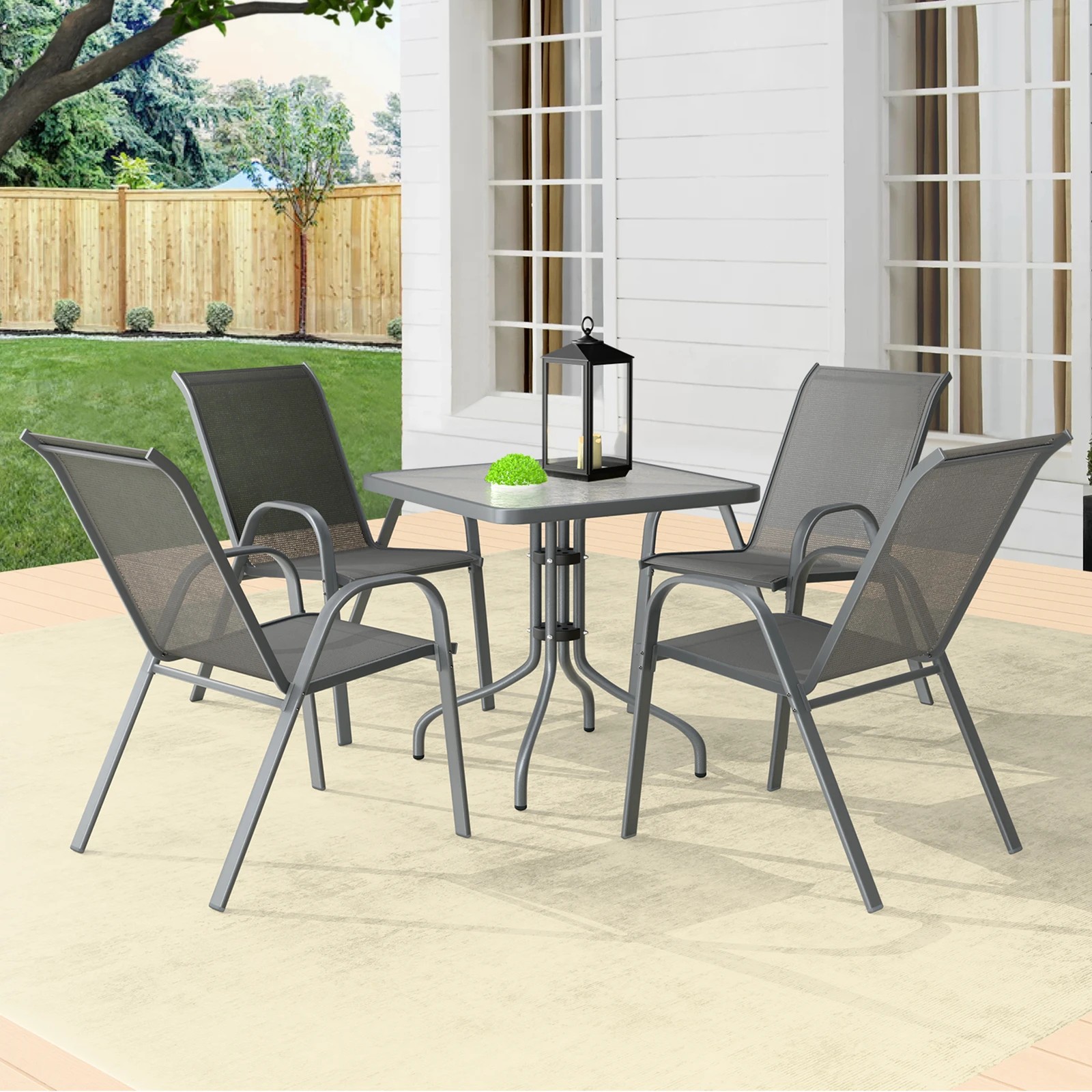 2 Alfordson 5PCS Outdoor Furniture Patio Table and Chairs Set Garden Square - Grey, 2 of 10