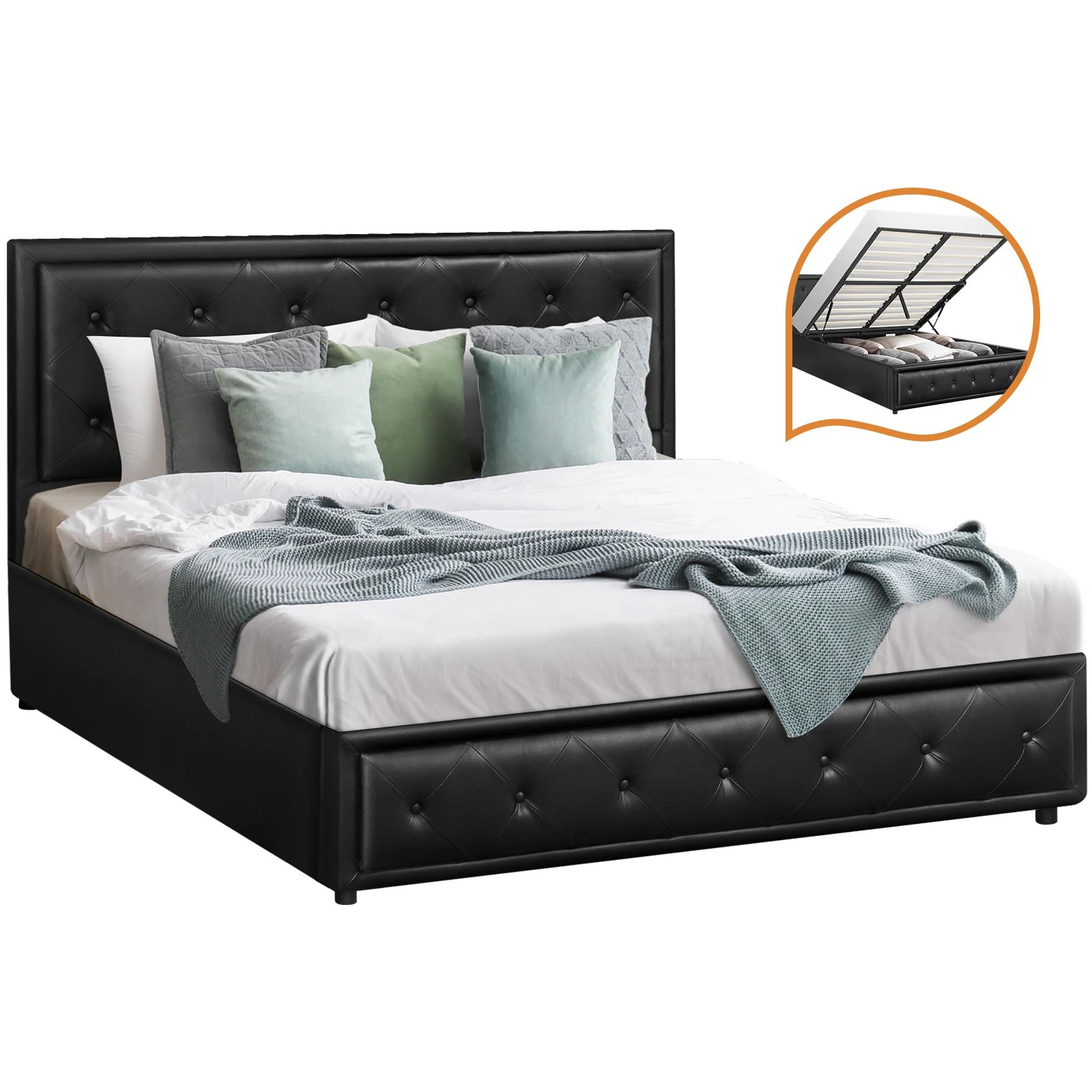 1 Oikiture Double Bed Frame Gas Lift Base With Storage Enzo
 - Black, 1 of 10