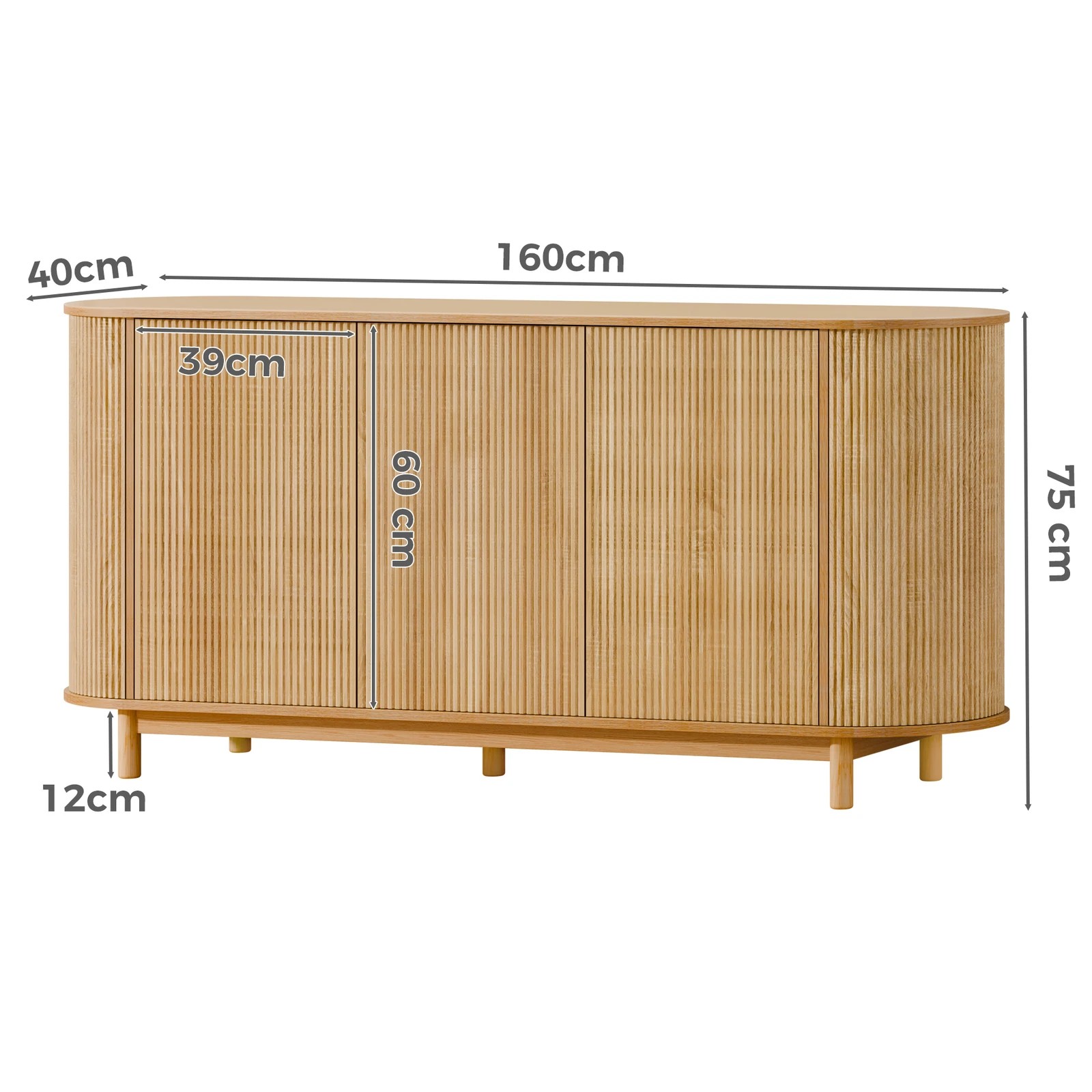 9 Alfordson Buffet Sideboard Cabinet Storage Cupboard Pantry Kitchen - Oak, 9 of 10