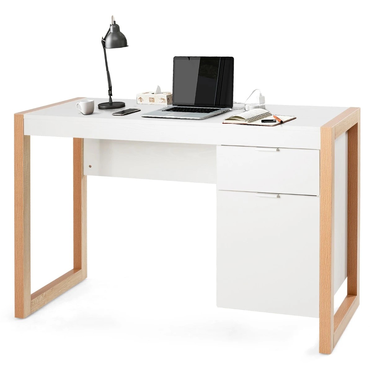 2 Costway Modern Computer Desk Writing Workstation w/Storage Cabinet, 2 of 3