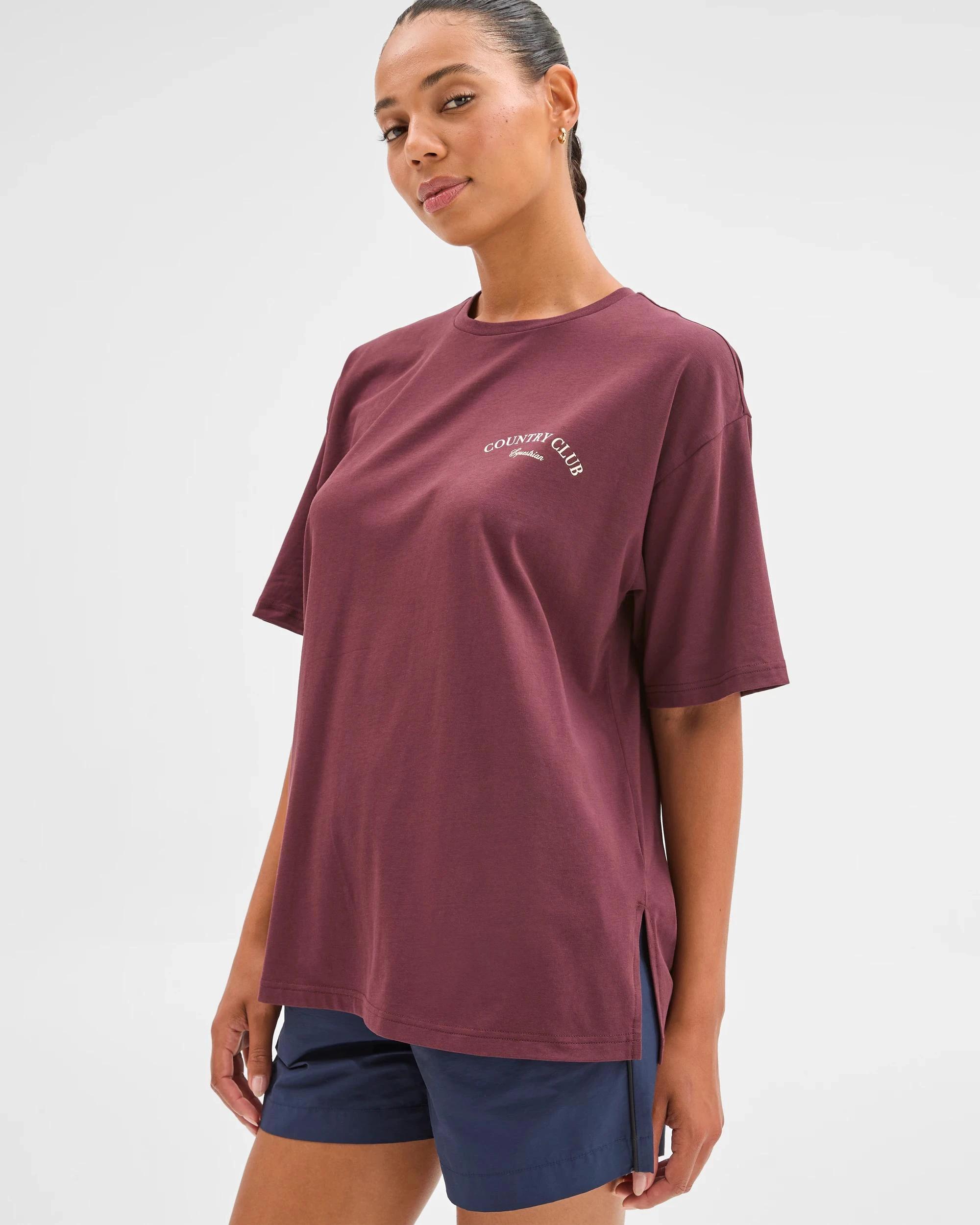 3 Target Active Active Australian Cotton Blend Oversized Graphic T-Shirt WINE/EQUESTRIAN CLUB, 3 of 6