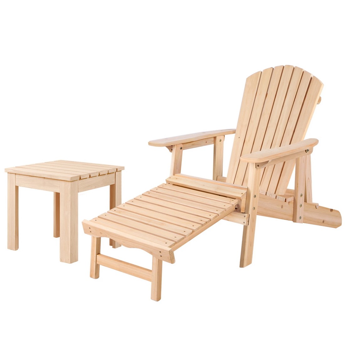 1 Alfordson Adirondack Chair Table 2PCS Set Outdoor Furniture w/ Ottoman - Natural, 1 of 10