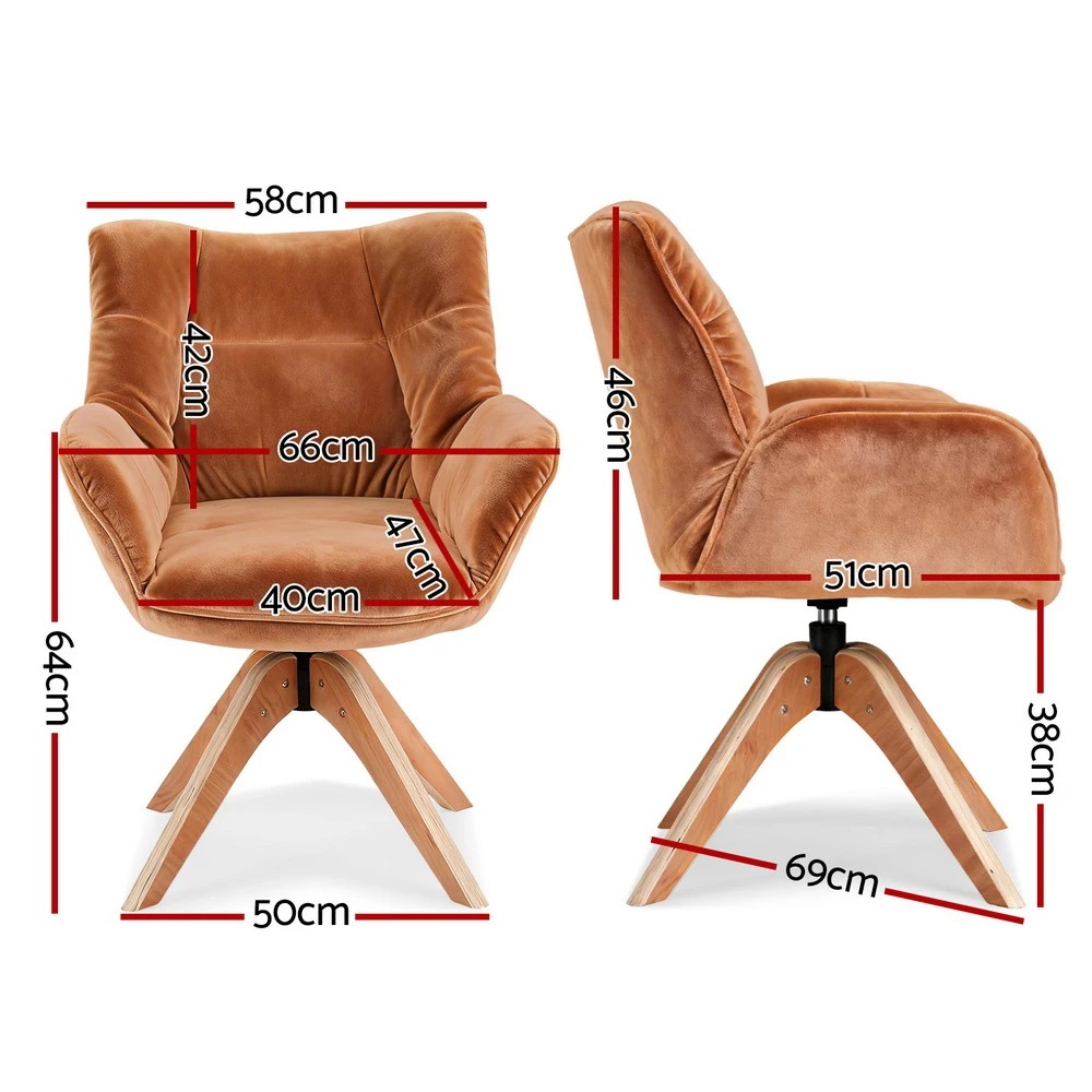 2 Artiss Swivel Chair Armchair Nursing Velvet Brown - Brown, 2 of 6