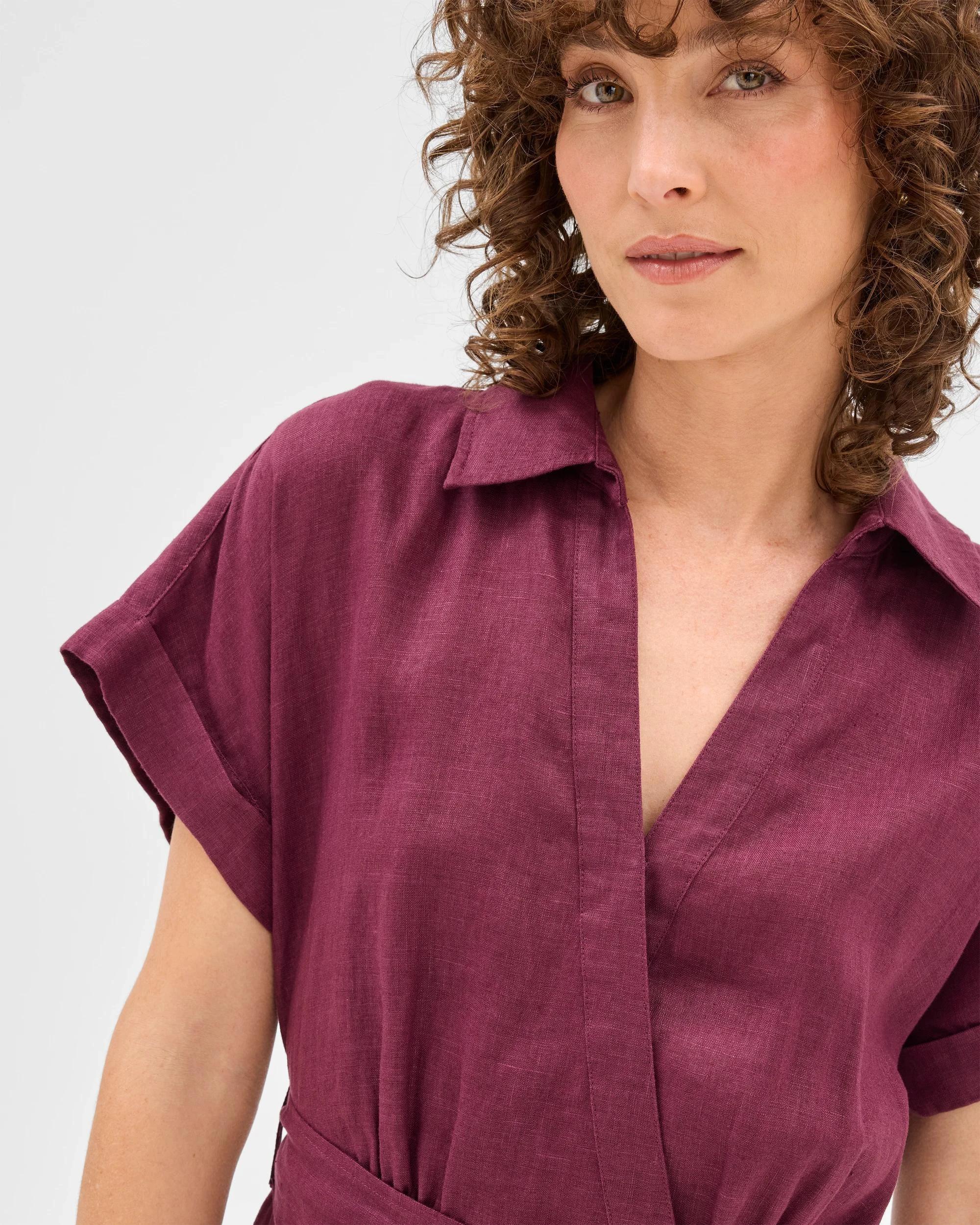 6 Target Woman European Linen Tiered Wrap Midi Dress MAUVE WINE, 6 of 6