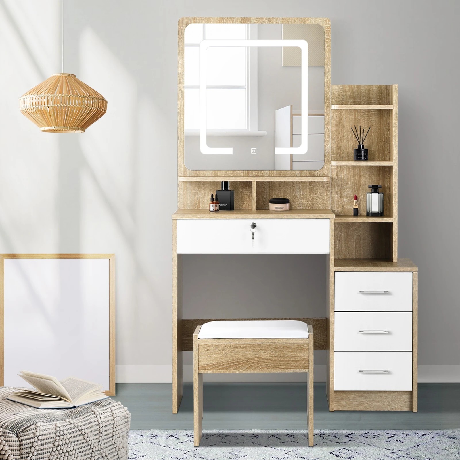 3 Oikiture Dressing Table Stool Set Makeup Mirror Led Light Cabinet
 - Multi, 3 of 9