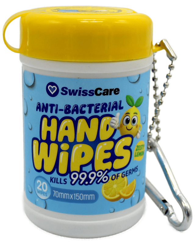 SwissCare 20 Piece Anti-Bacterial Keychain Handwipes - Zesty L