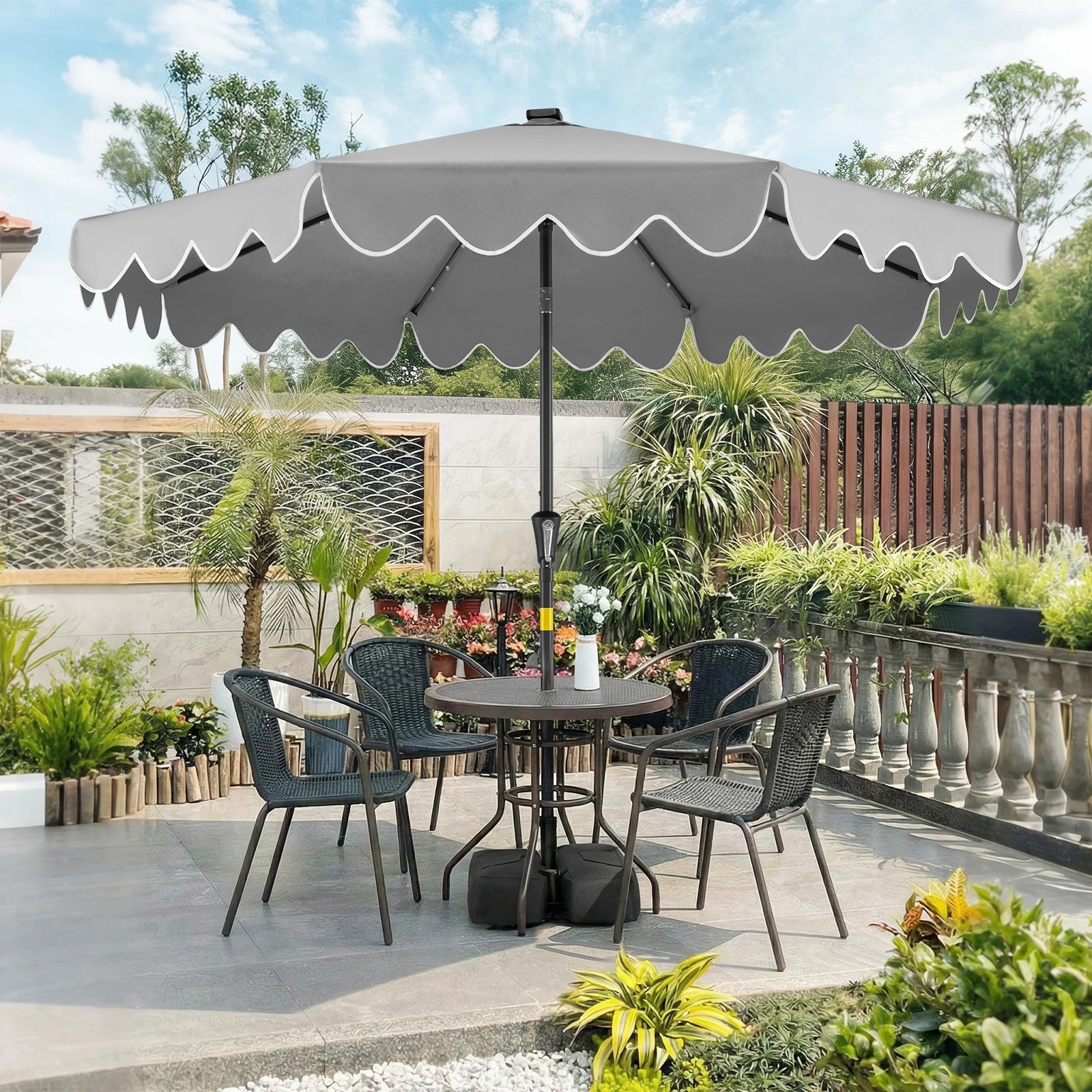 2 Costway 2.7M Outdoor Patio Umbrella Tilt w/32 Solar LED Lights & Weighted Base - Grey, 2 of 3