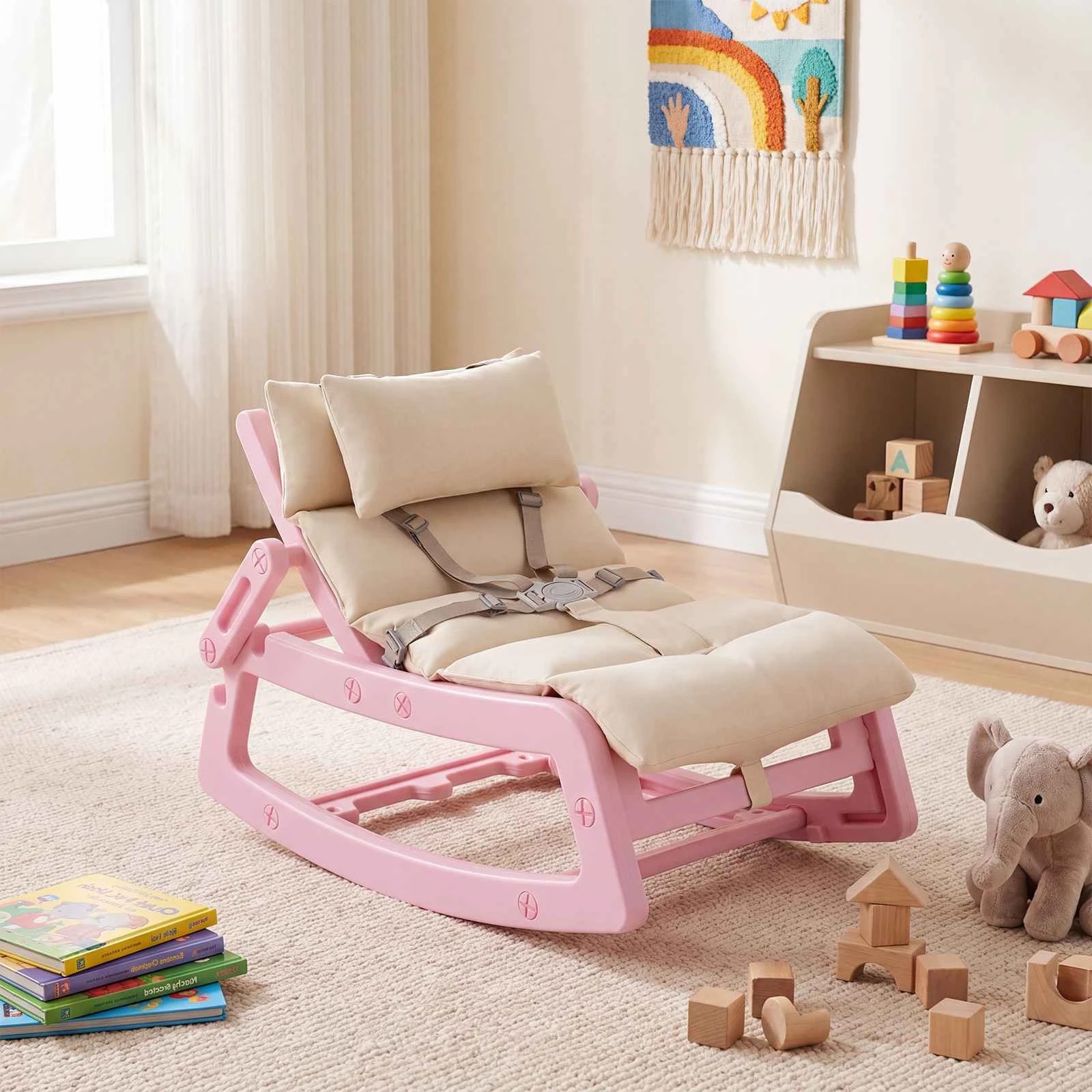 3 Costway Kids Rocking Sofa Chair Rocker Recliner Adjustable Backrest - Pink, 3 of 3