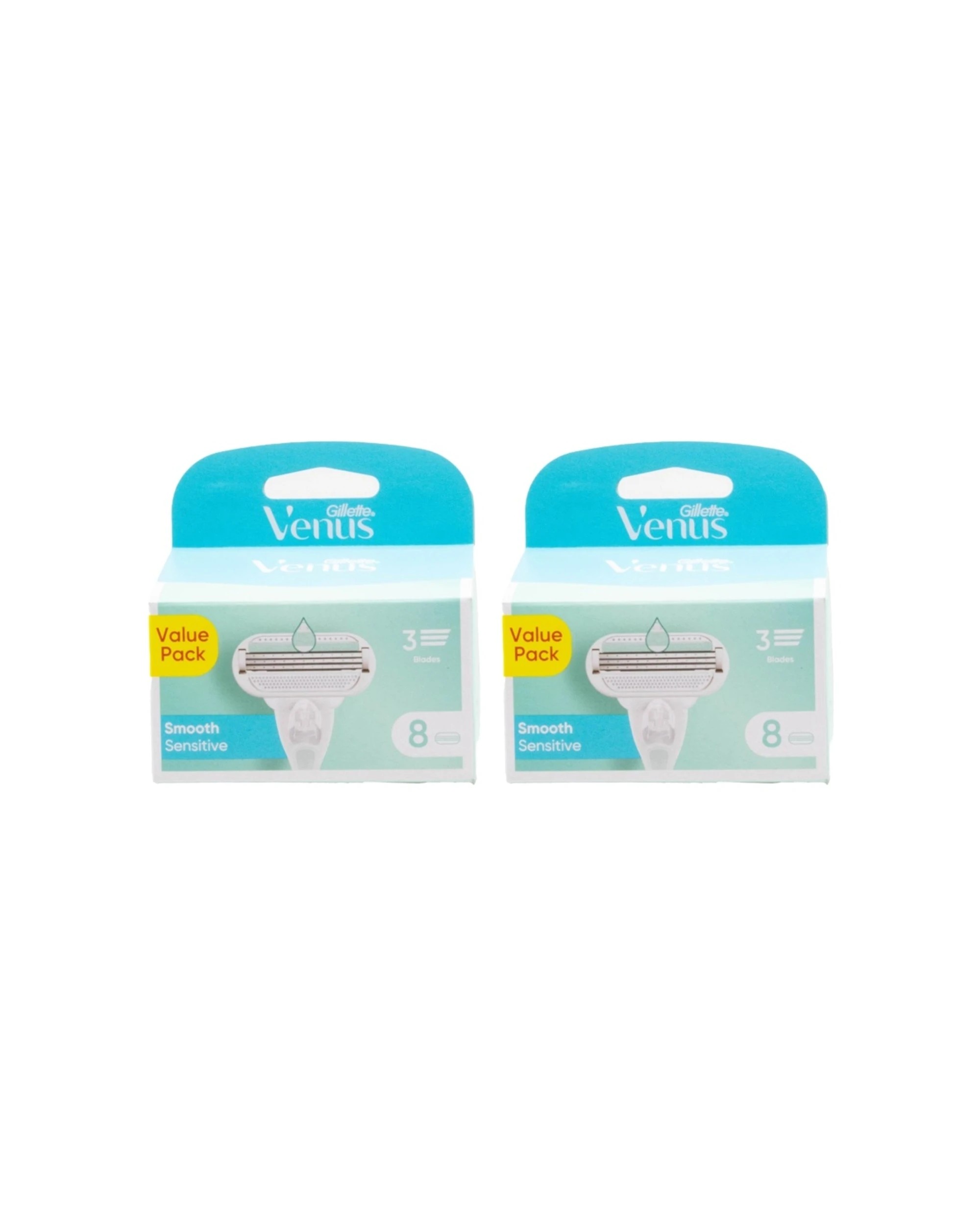 1 Gillette 2x 8pc Venus 3 Blade Razor Cartridges Smooth Sensitive Value Pack Womens - White, 1 of 3