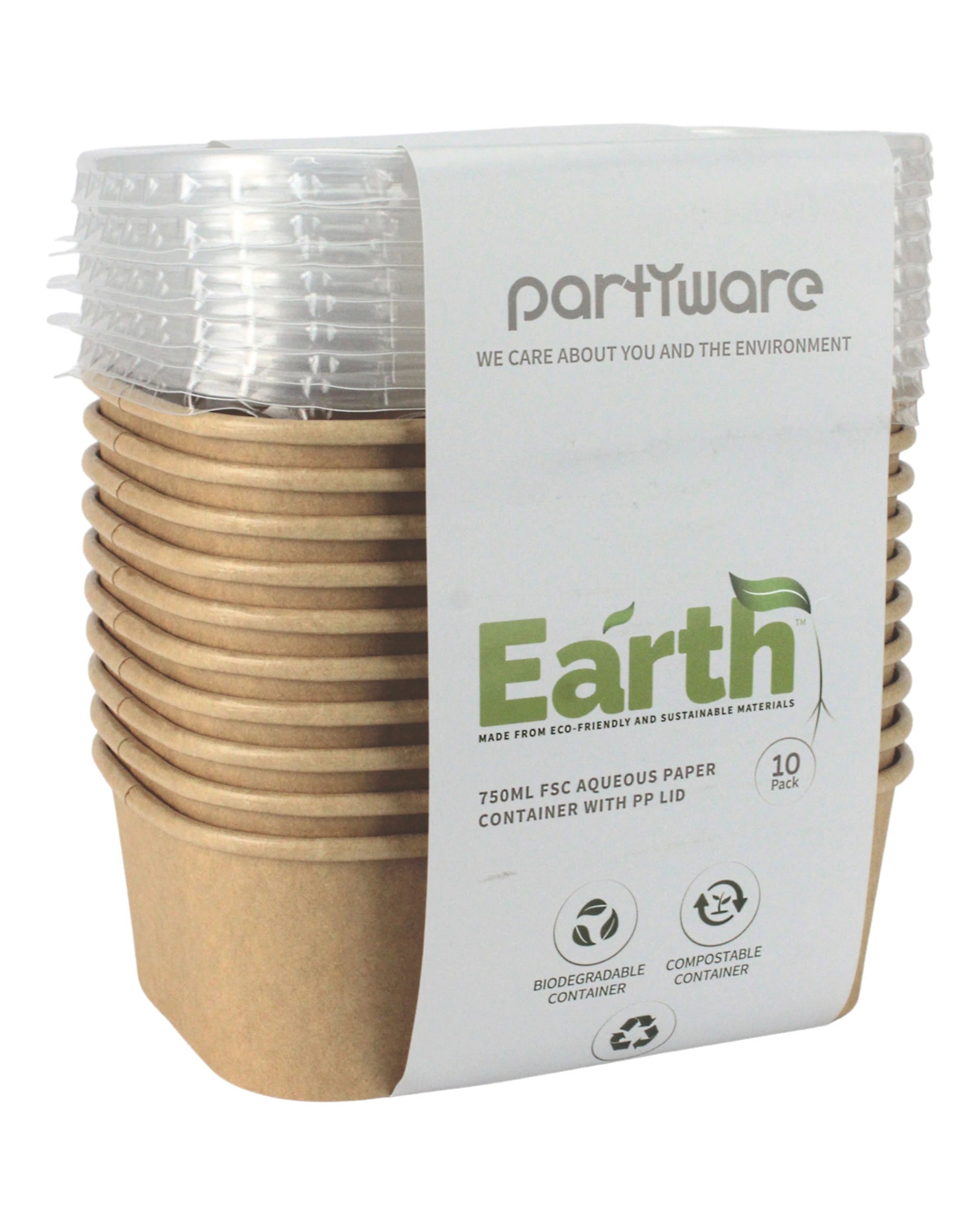 3 Partyware Earth Eco Food Containers With Lids 750ml Pack of 10 - Natural Clear, 3 of 4