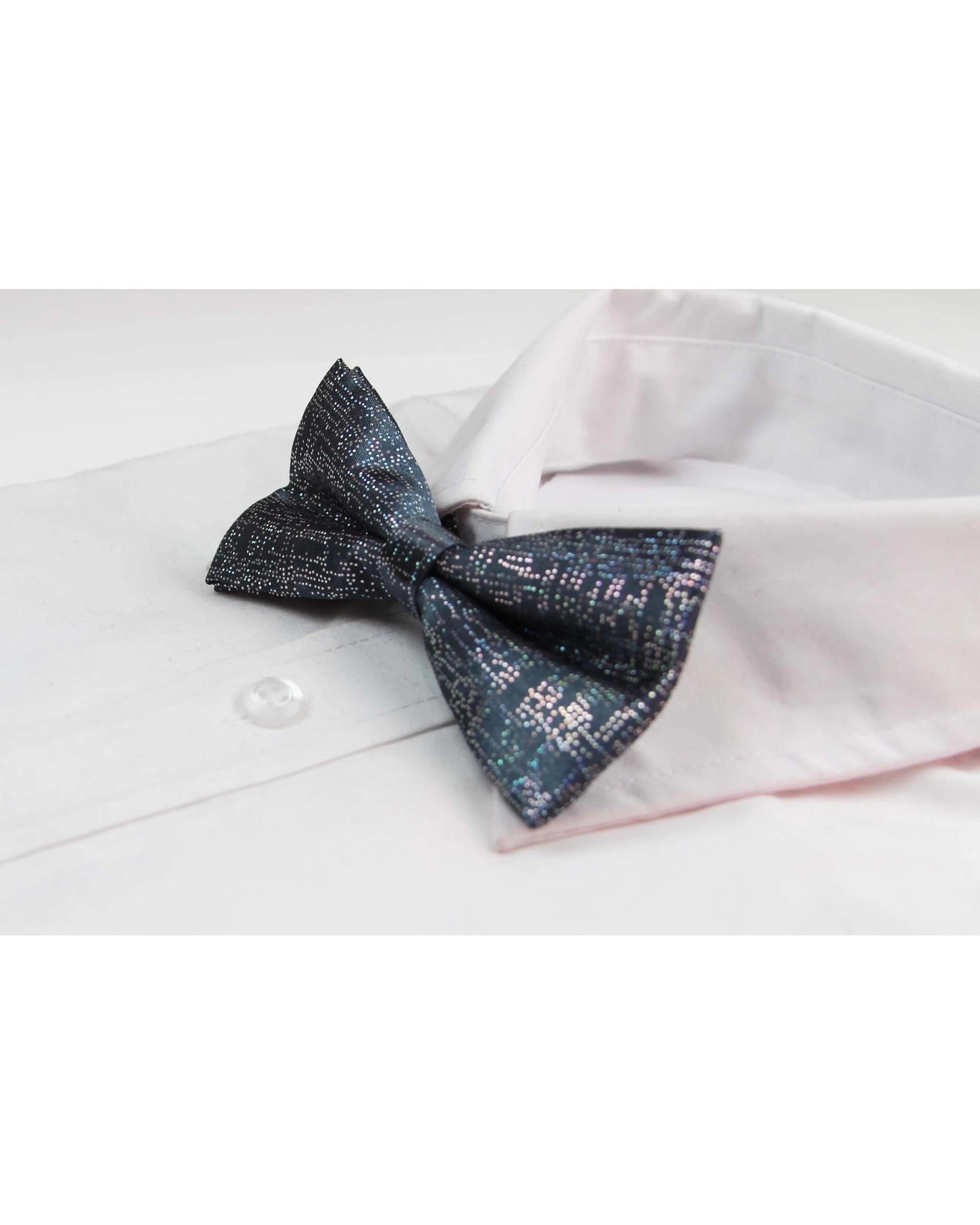 1 Zasel Mens Charcoal Sparkly Glitter Patterned Bow Tie, 1 of 2