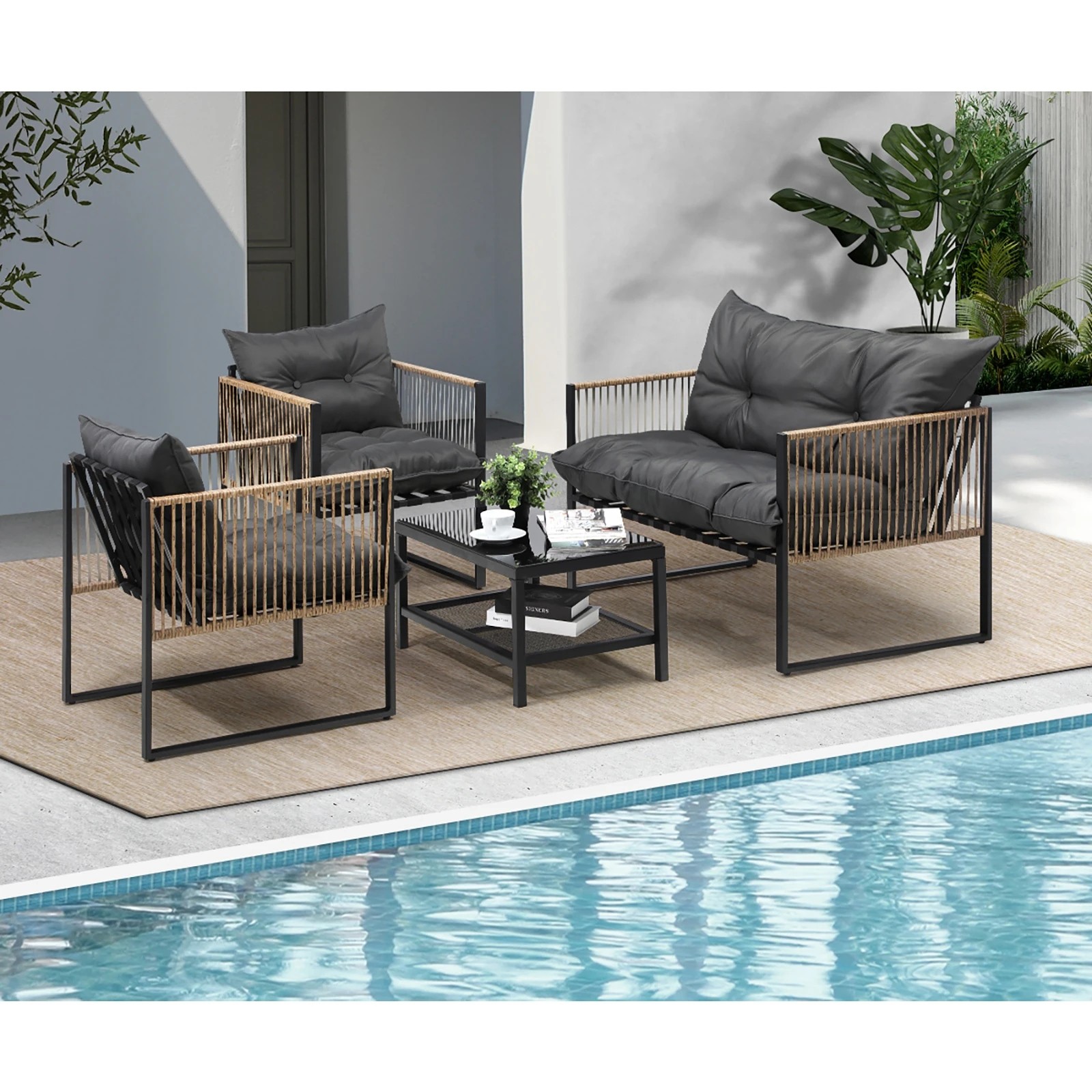 3 Livsip 4 Piece Outdoor Furniture Setting Garden Patio Lounge Sofa Table Chairs
 - Multi, 3 of 10
