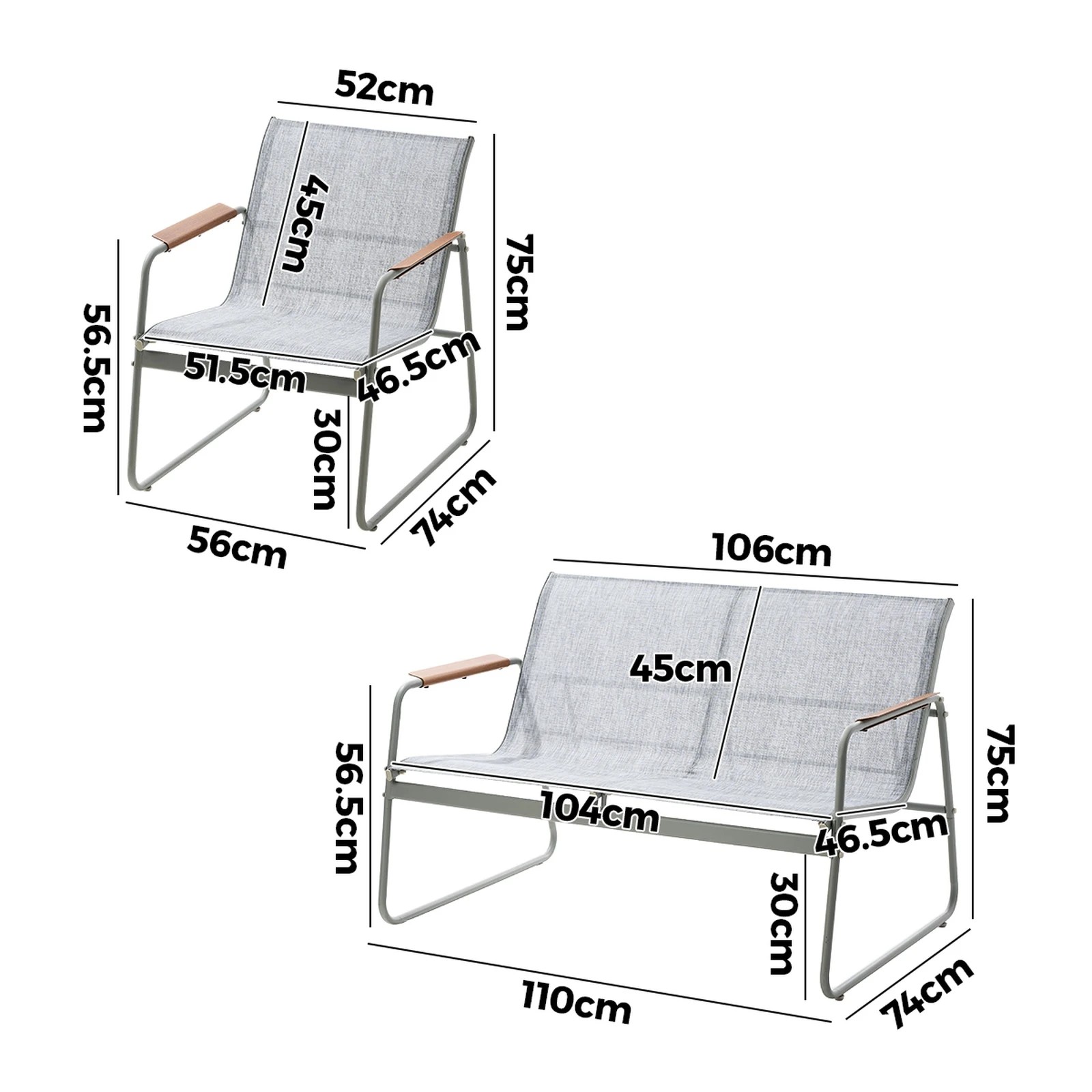 2 Livsip 4 Seater Outdoor Lounge Furniture Patio Set Bench Textilene Sofa Garden - Multi, 2 of 9