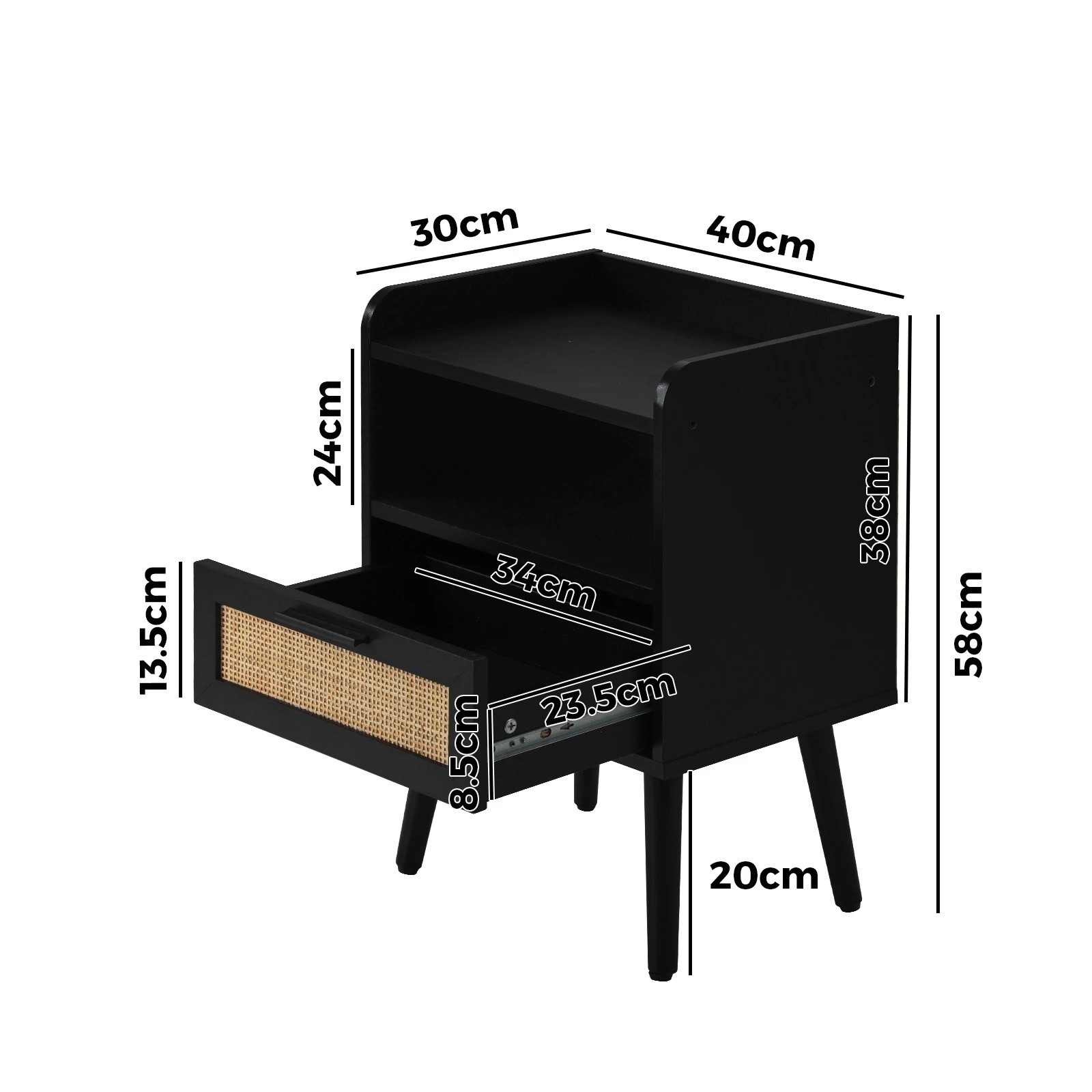 2 Oikiture 2X Bedside Table Drawer Side Table Storage Cabinet Nightstand Rattan - Black, 2 of 9