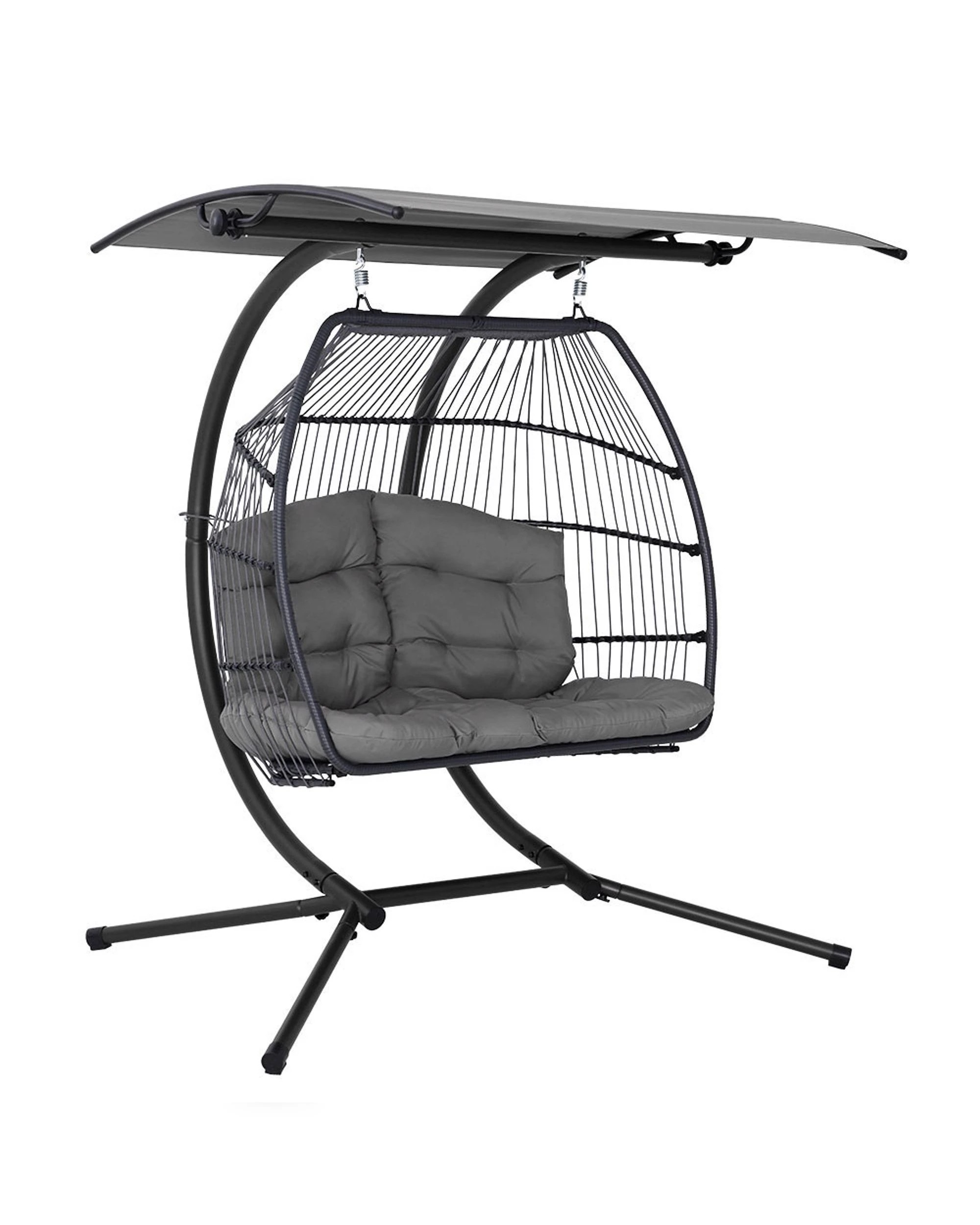 1 Gardeon Outdoor Egg Swing Chair Wicker Furniture Pod Stand Canopy 2 Seater - Grey, 1 of 6